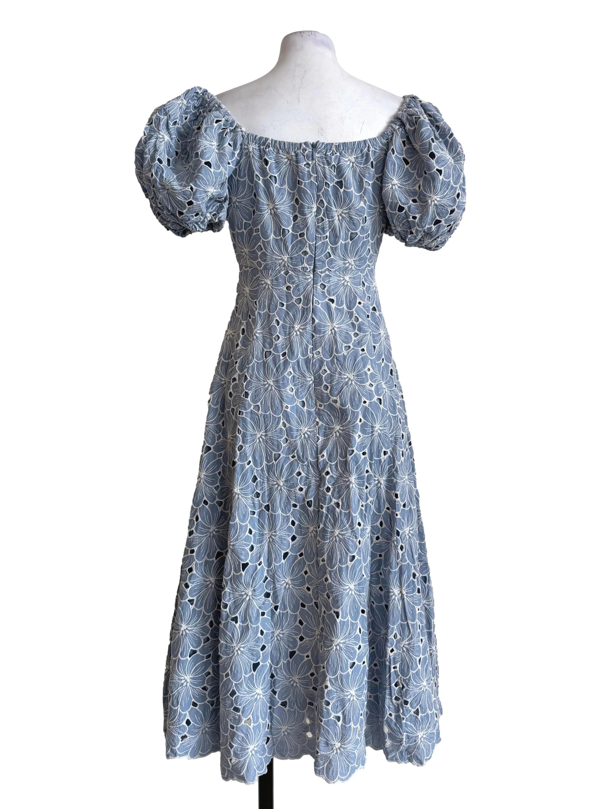 Haze Blue Embroidery Bubble Sleeve Dress - Image 2