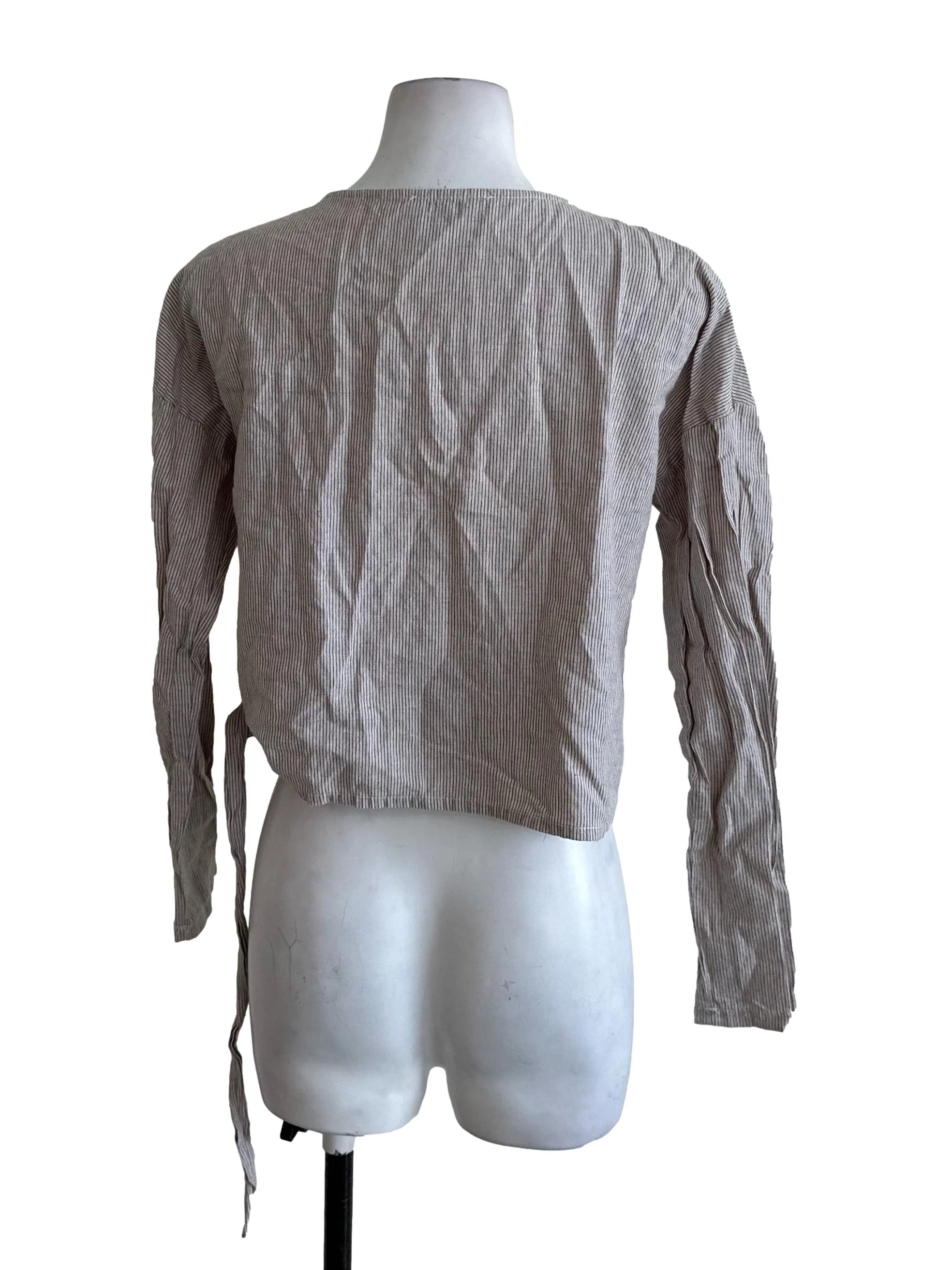 Hazel Beige Stripe V Neck Wrap Top - Image 2
