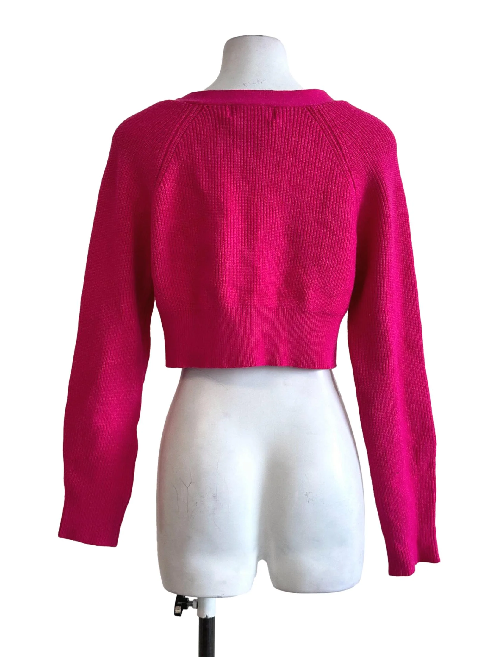 Hot Pink Knit Crop Cardigan YHF - Image 2