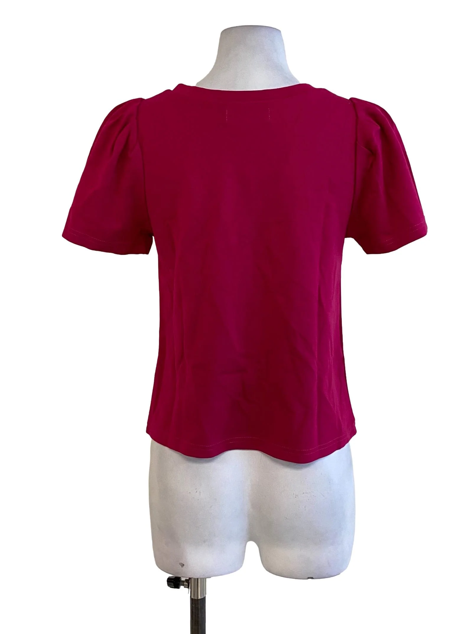 Hot Pink Plain V-Neck Short Sleeved Top - Image 2