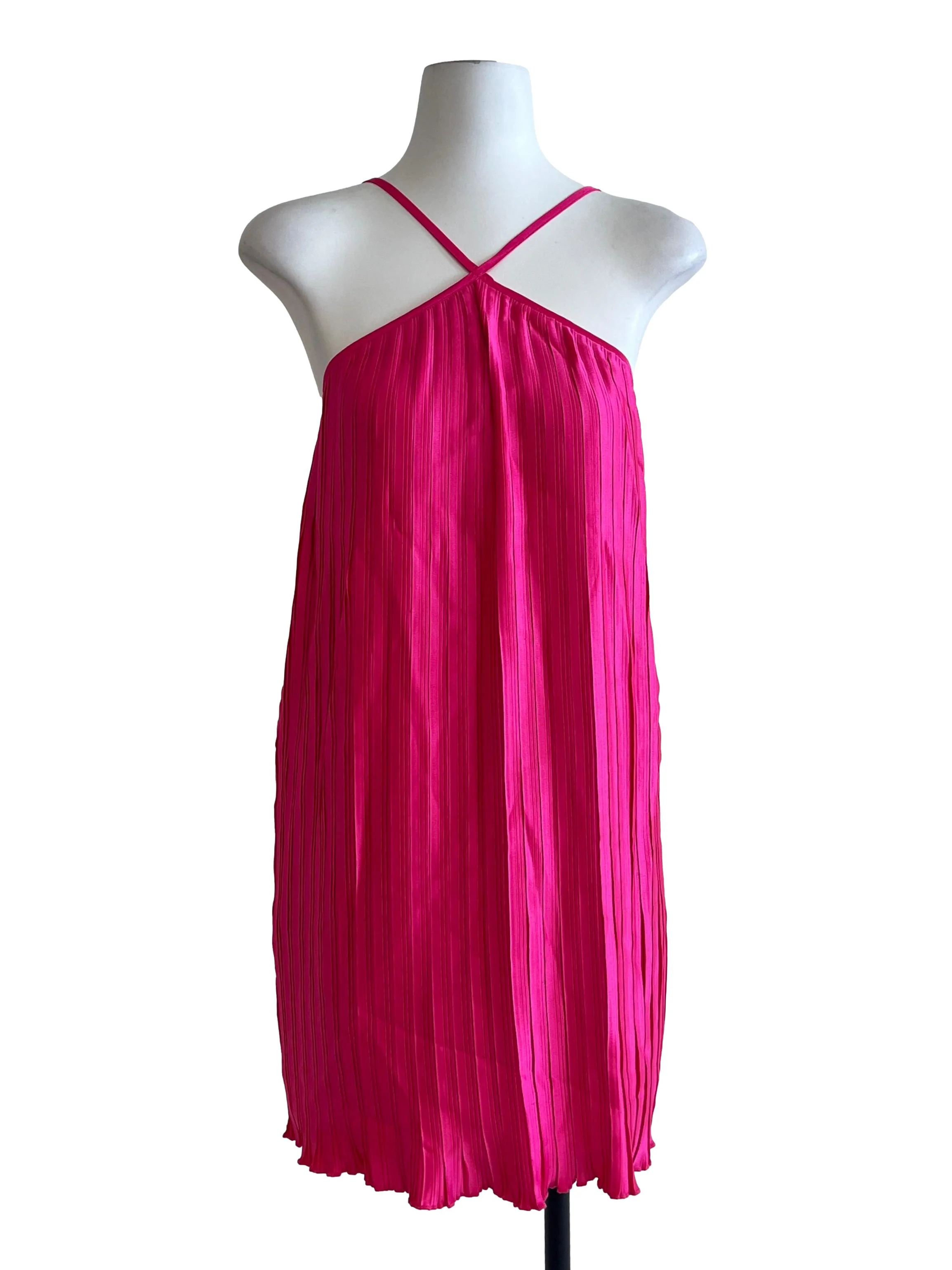 Hot Pink Pleated Off Shoulder Mini Dress