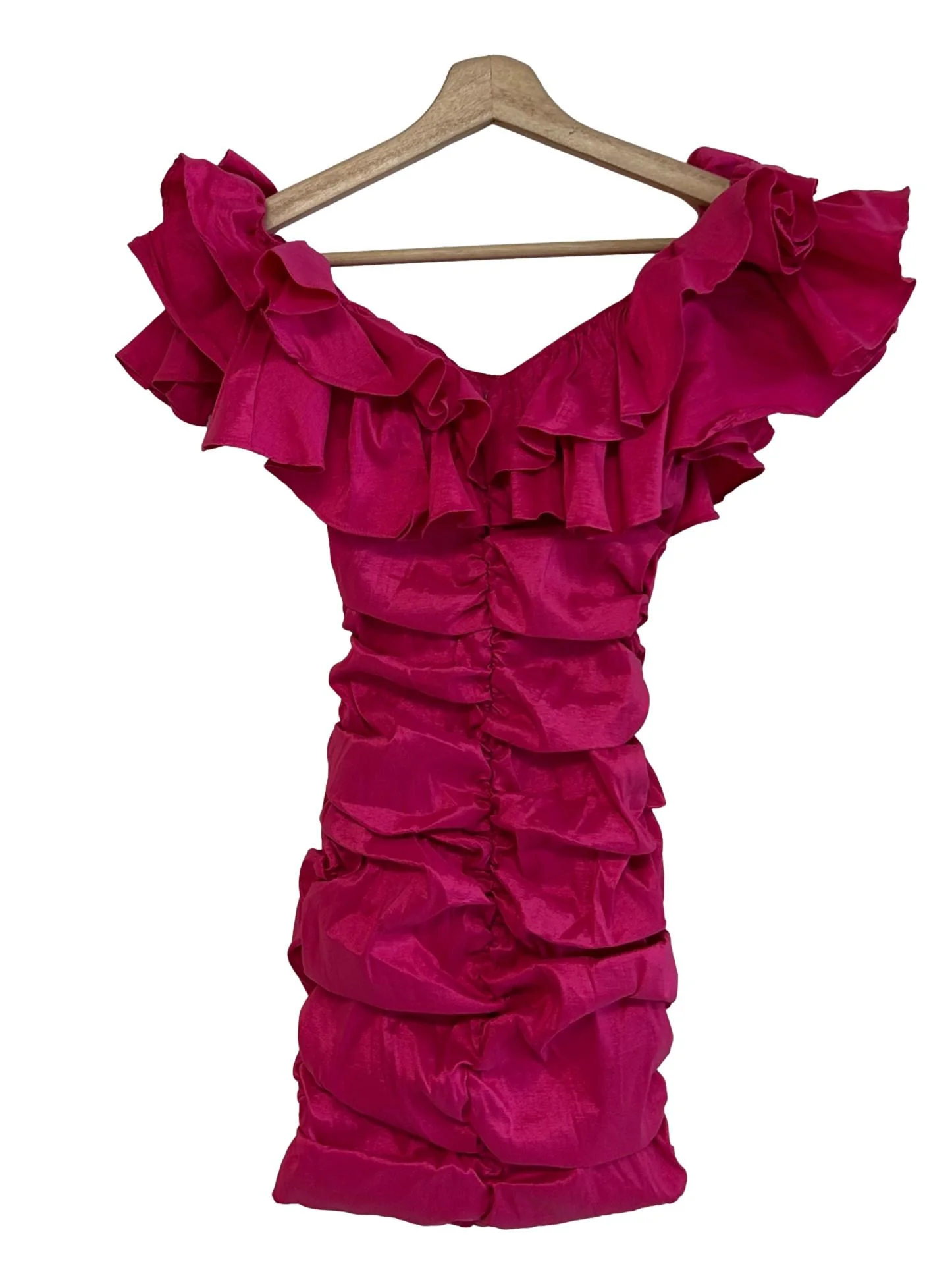 Hot Pink Ruched Mini Dress - Image 2