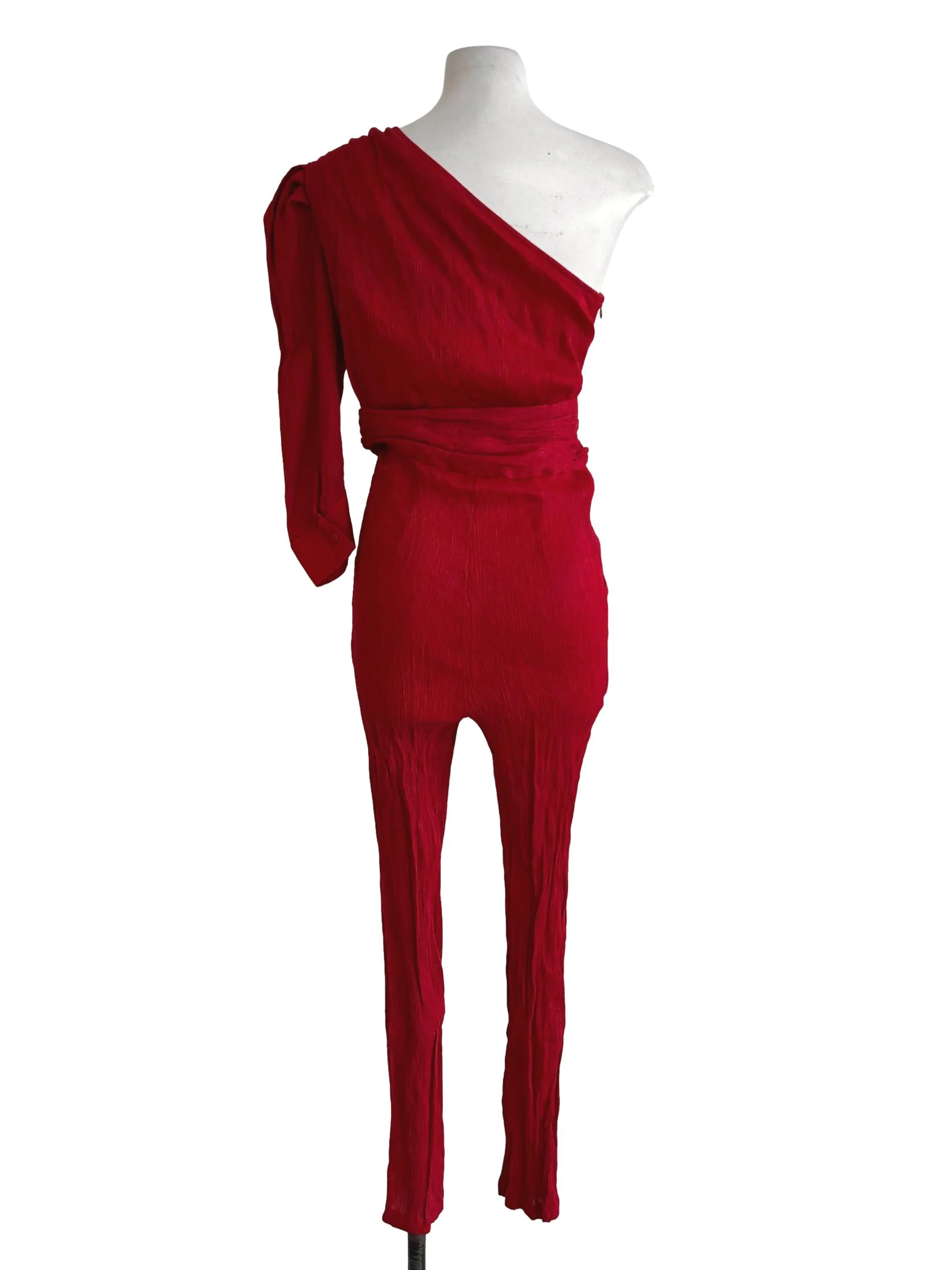 Hot Red Crinkle One Sholder Jumpsuit - Image 2