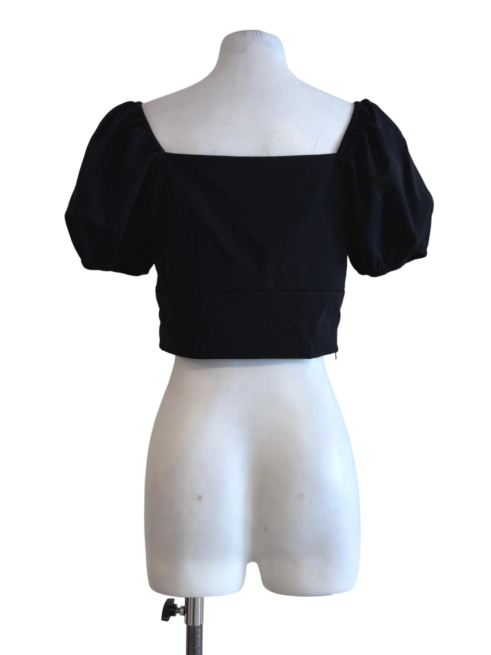 Ink Black Bubble Sleeve Crop Top - Image 2