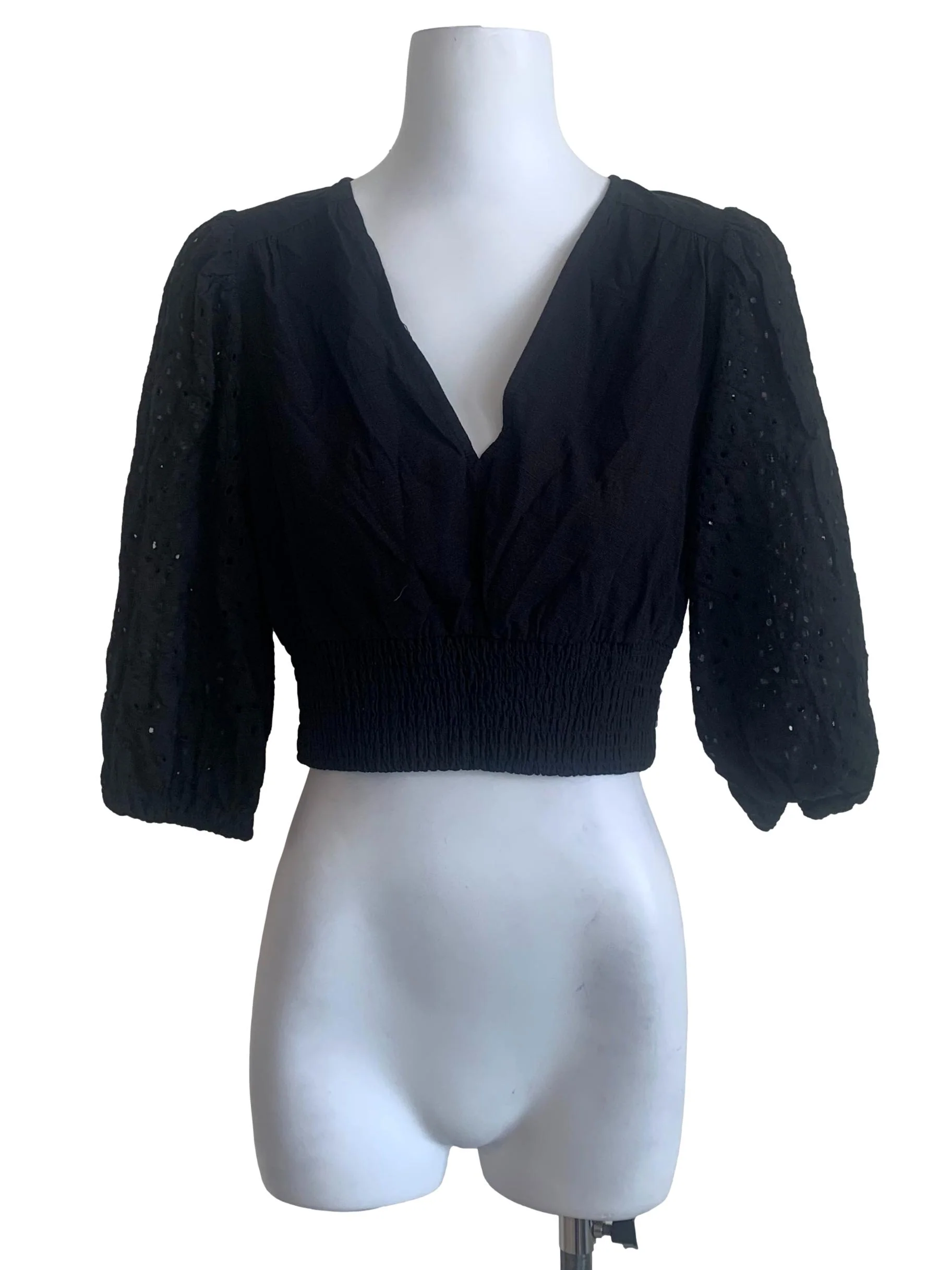 Ink Black Deep V Neck Embroidery Pattern Sleeves LB