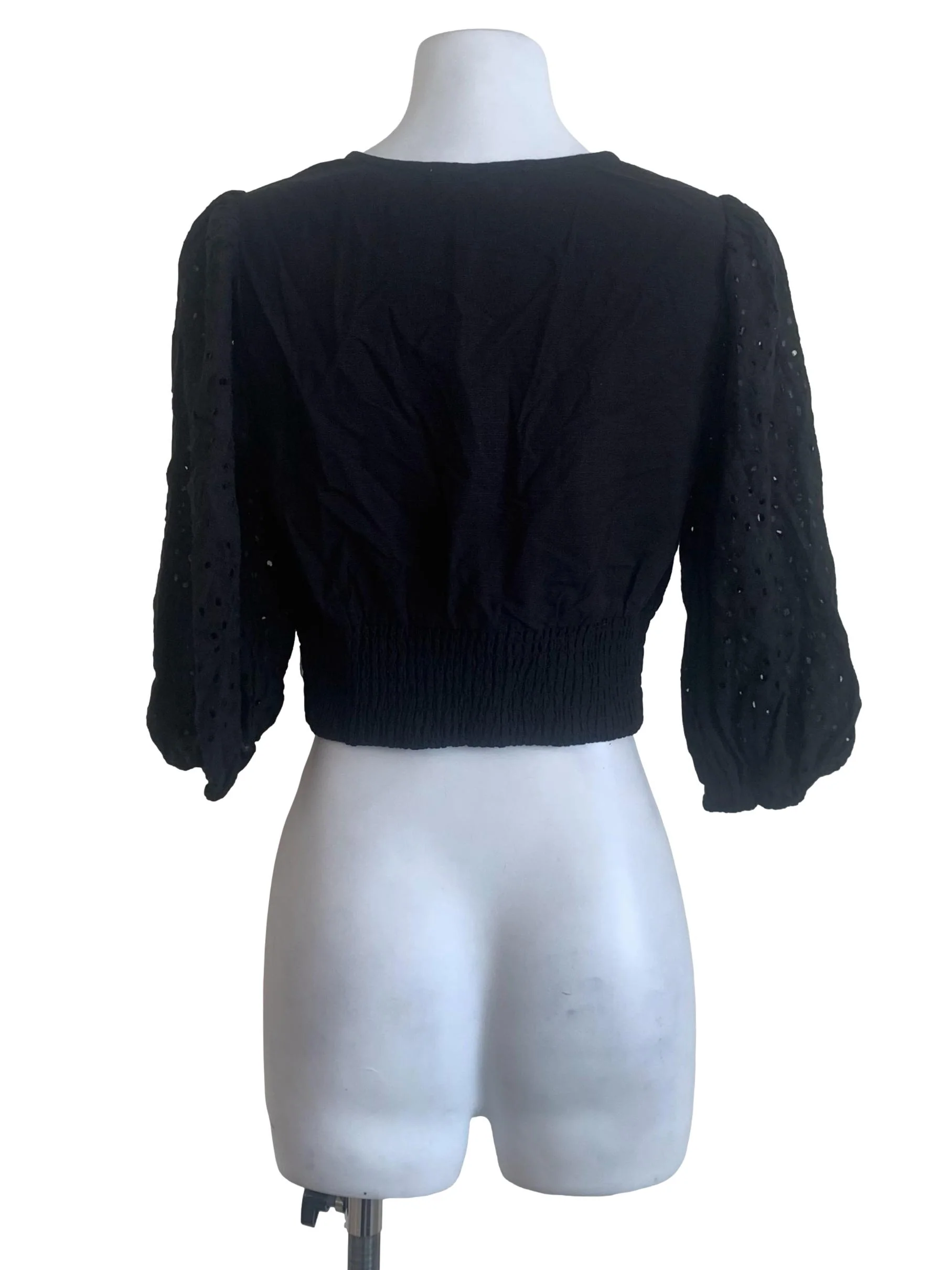 Ink Black Deep V Neck Embroidery Pattern Sleeves LB - Image 2
