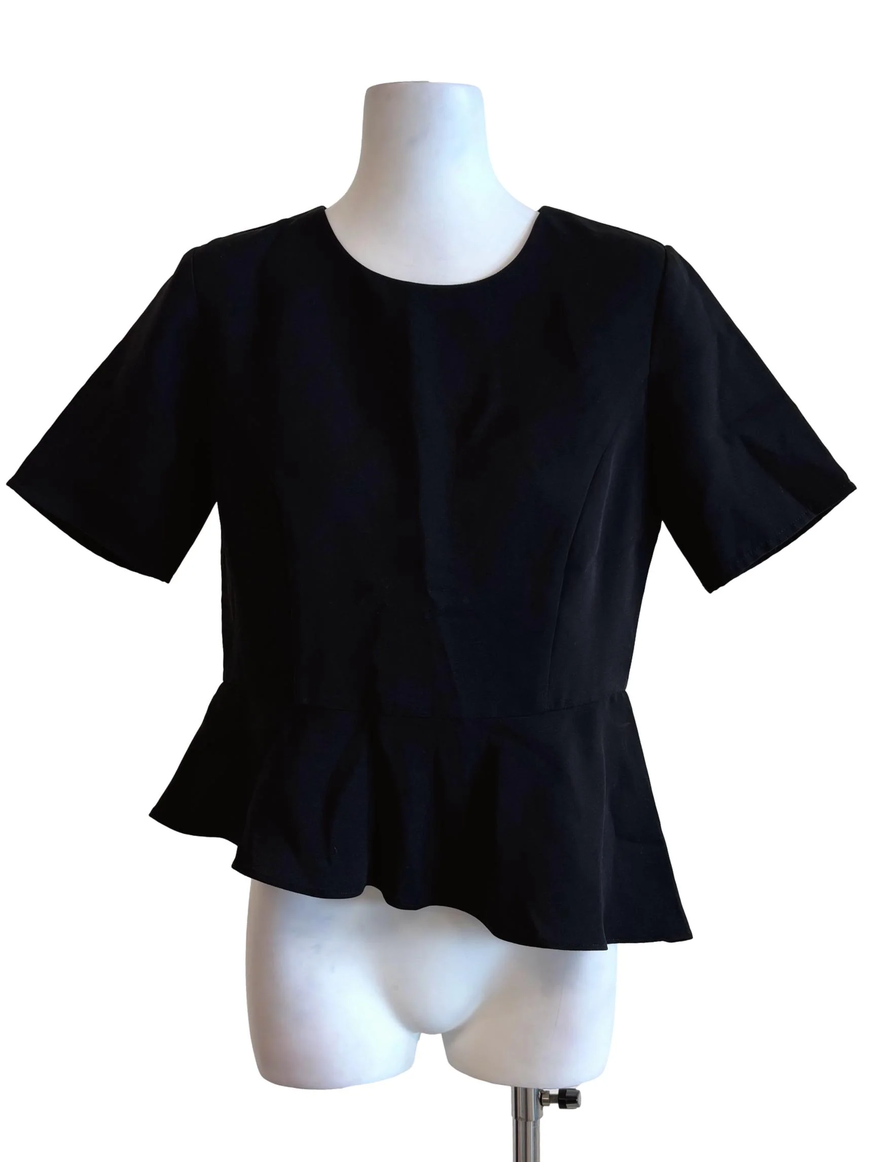 Ink Black Short Sleeve Peplum Top LB