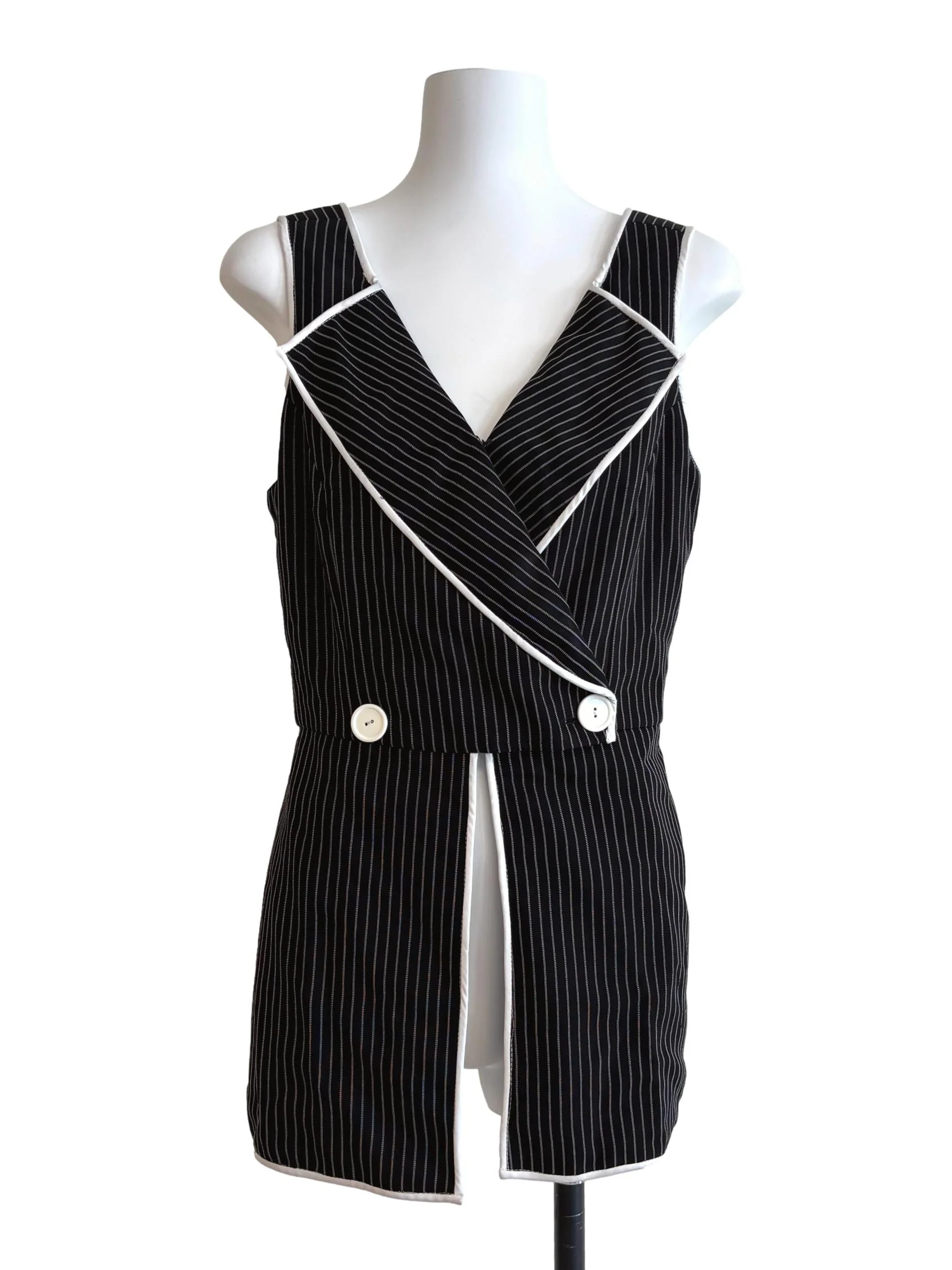 Ink Black Striped Formal Top