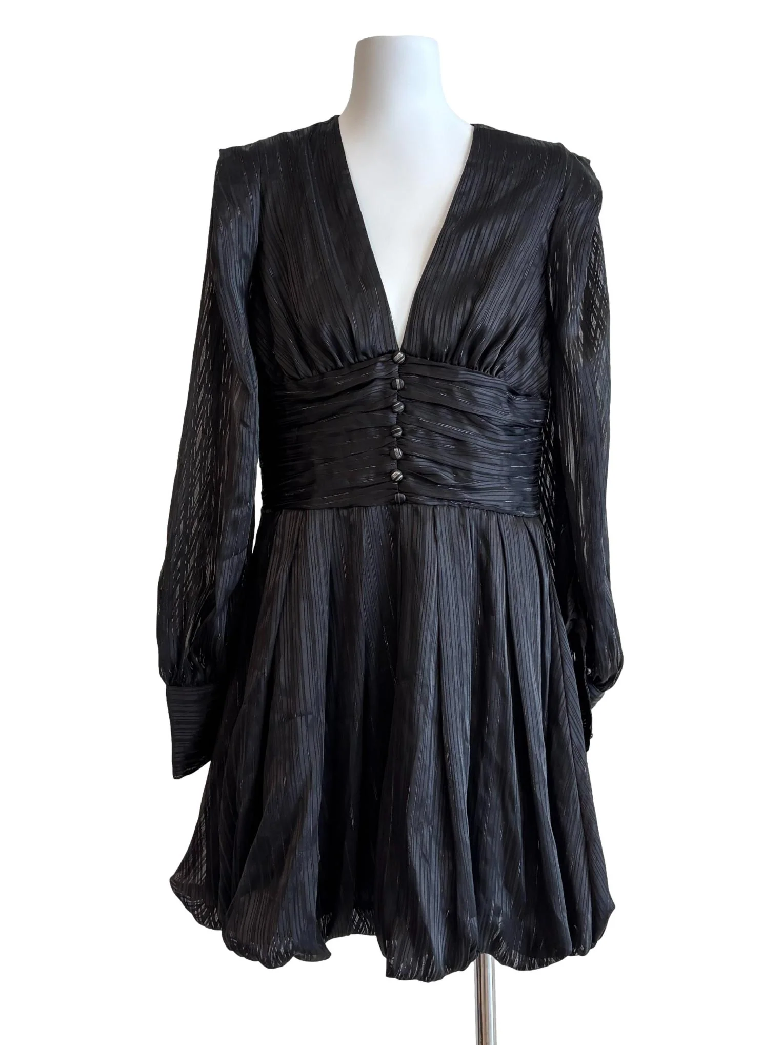Iridium Black Shiny Long Sleeve Bubble Dress