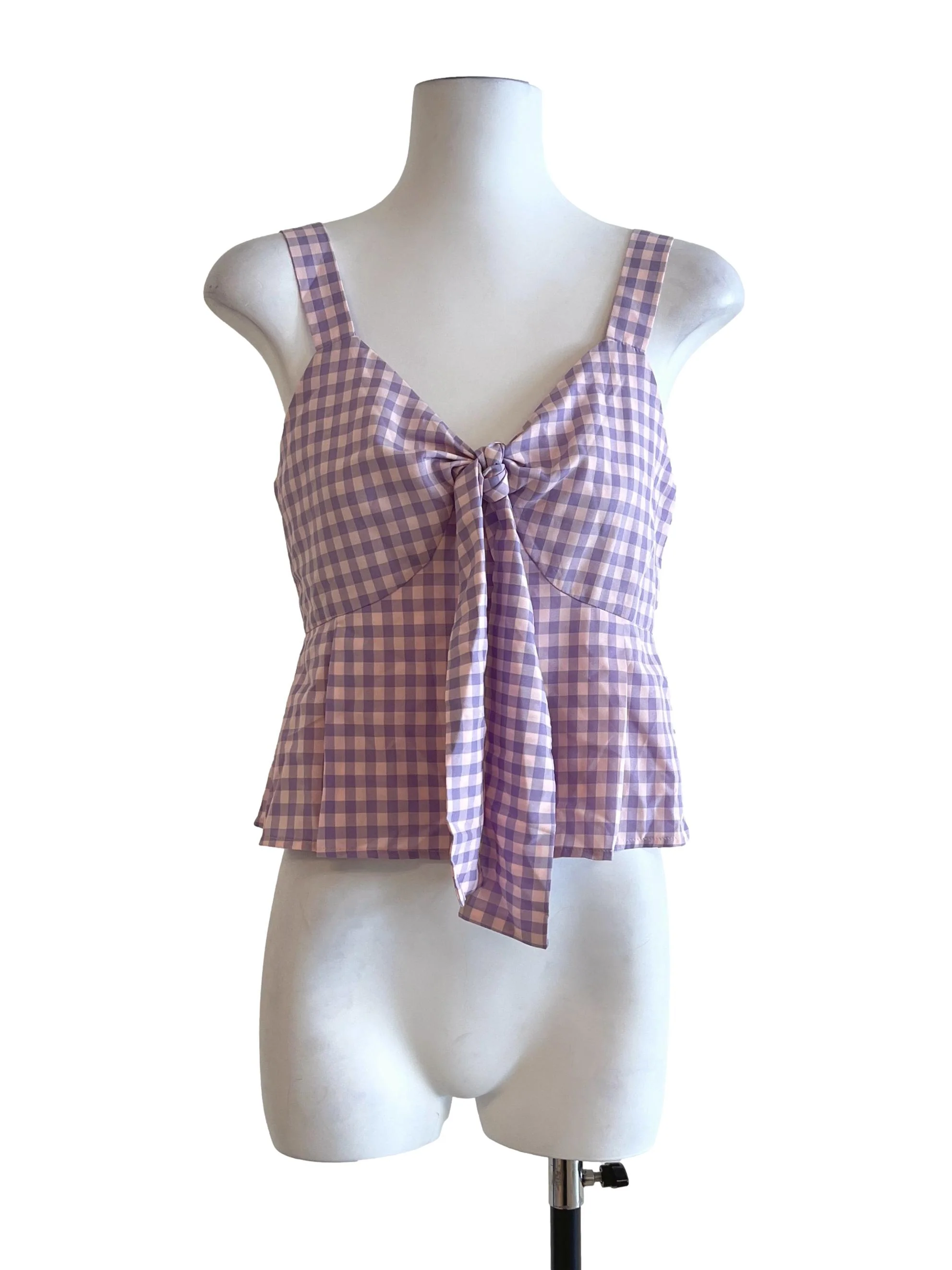 Iris Purple Checkered Sweetheart Sleeveless Top