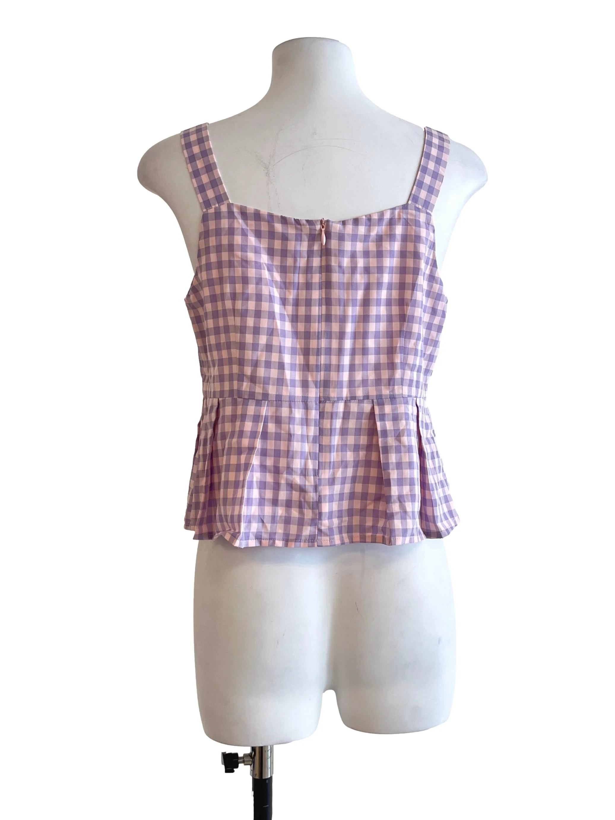 Iris Purple Checkered Sweetheart Sleeveless Top - Image 2