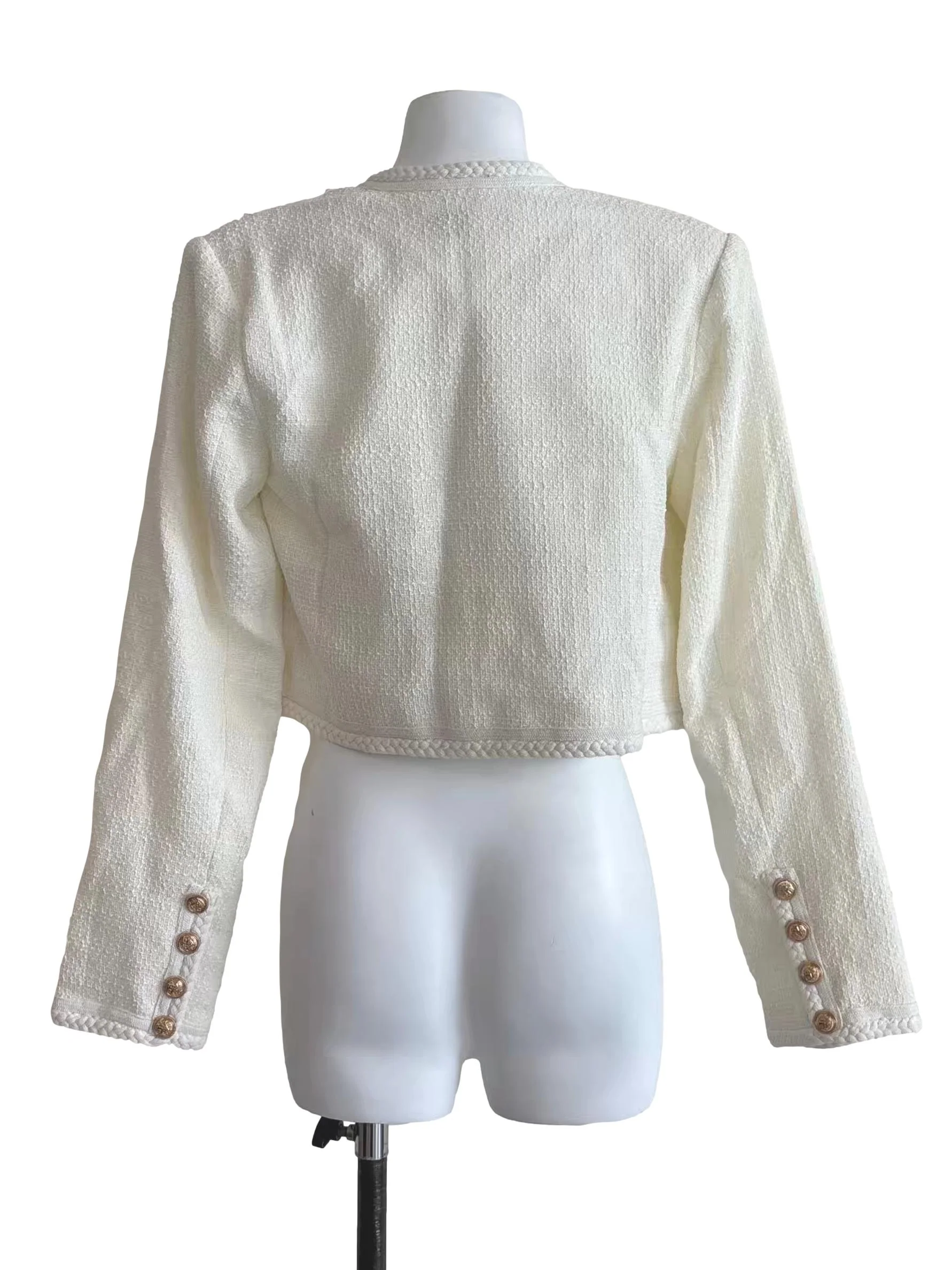 Ivory White Buttonless Tweed Jacket - Image 2