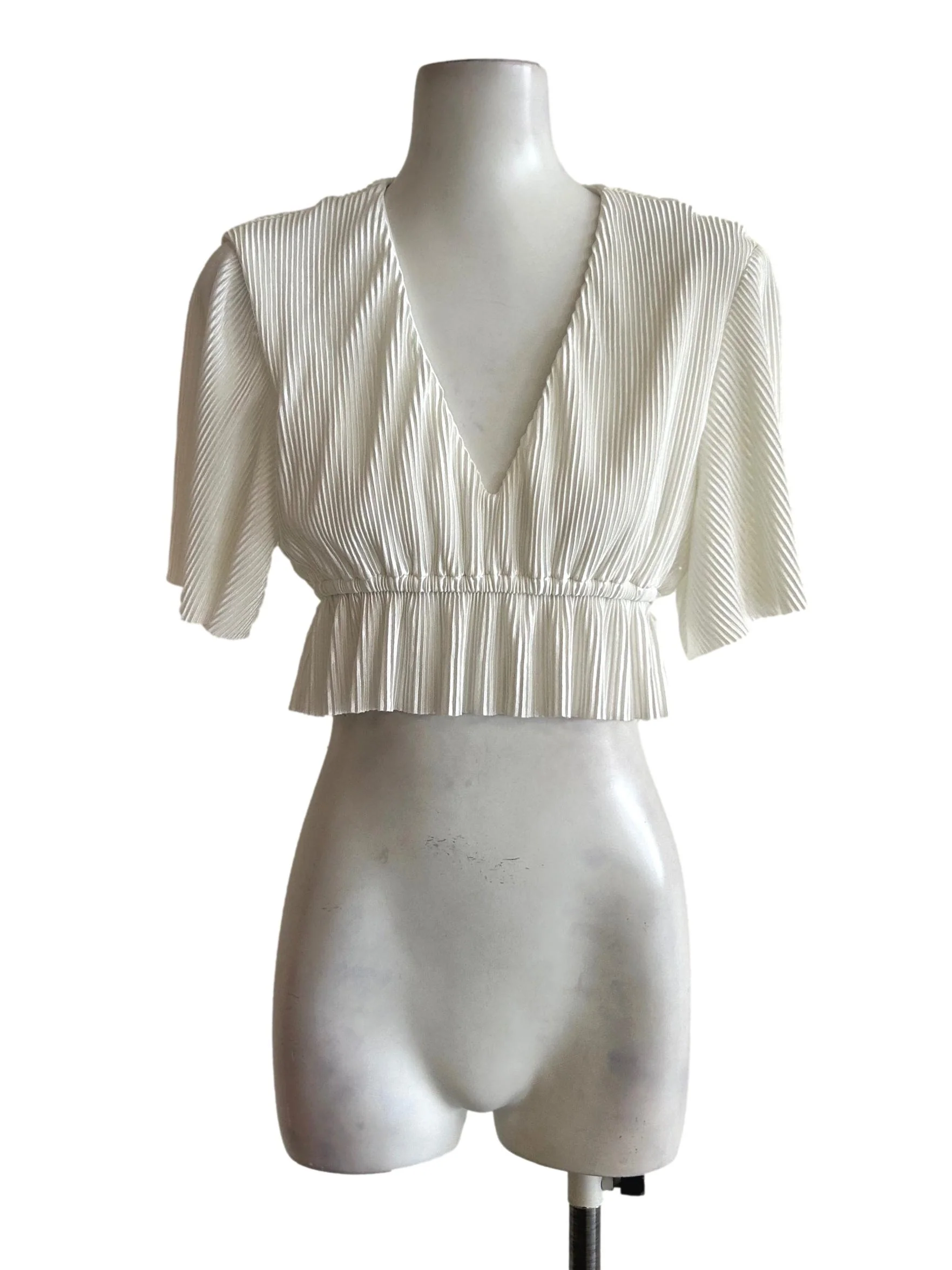 Ivory White Crinkle Crop Top YHF