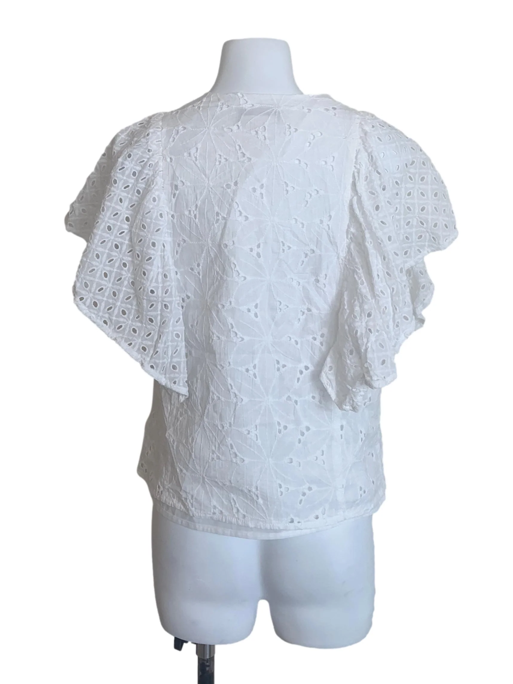 Ivory White Eyelet V Neck Top - Image 2
