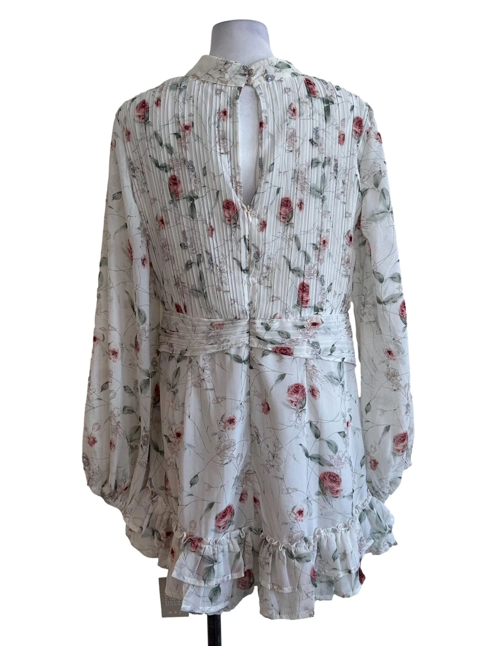 Ivory White Floral Pleated Ruffle Rompers - Image 2