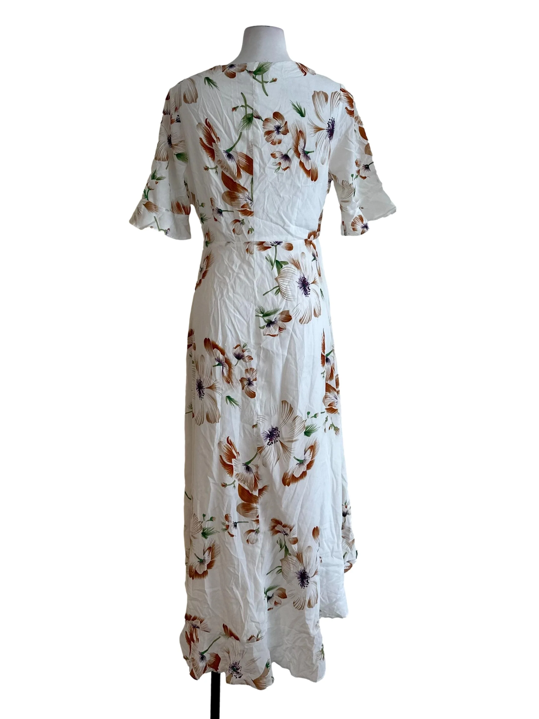 Ivory White Floral Ruffle Wrap Dress - Image 2