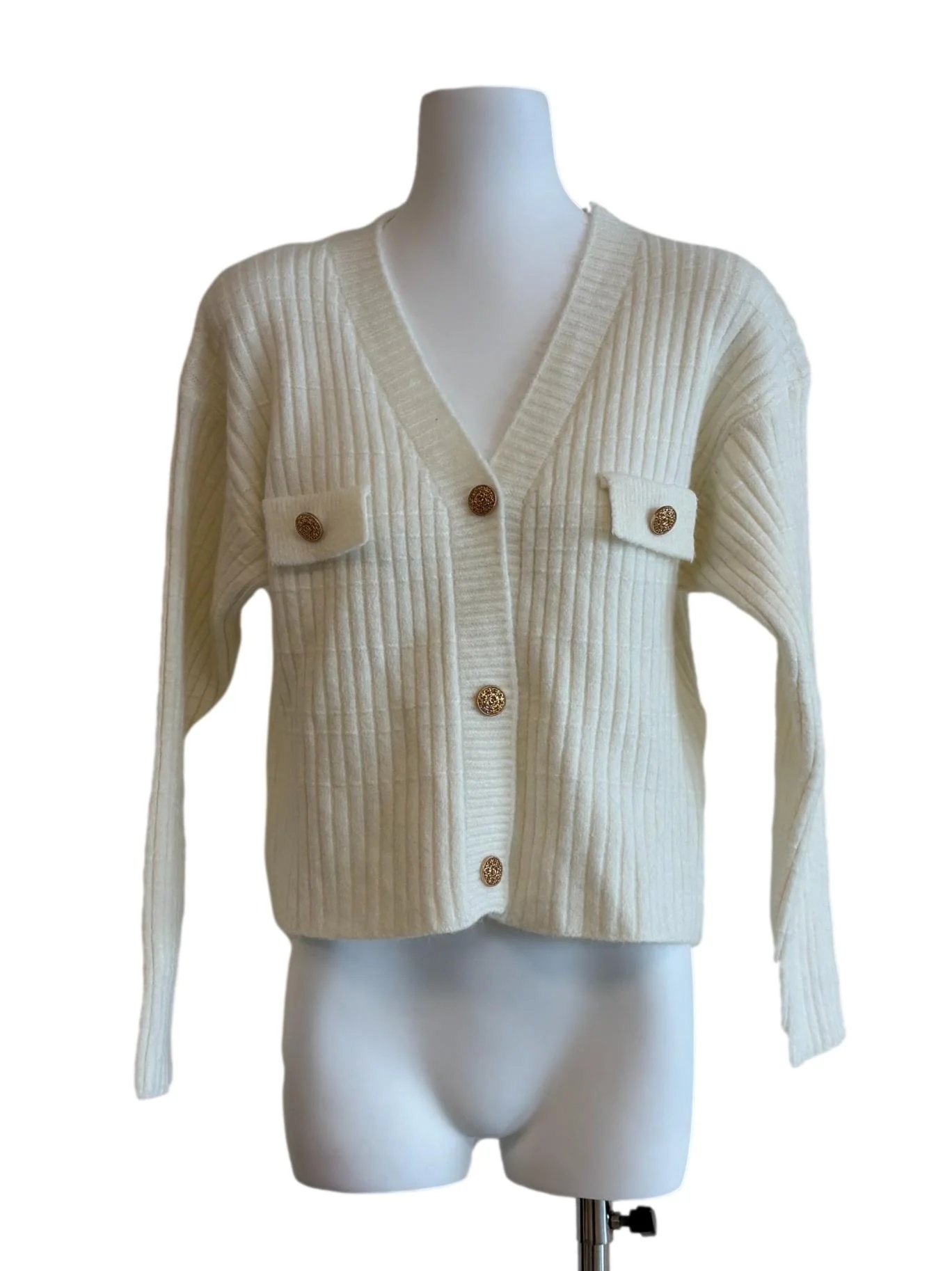 Ivory White Fluffy Knit Cardigan