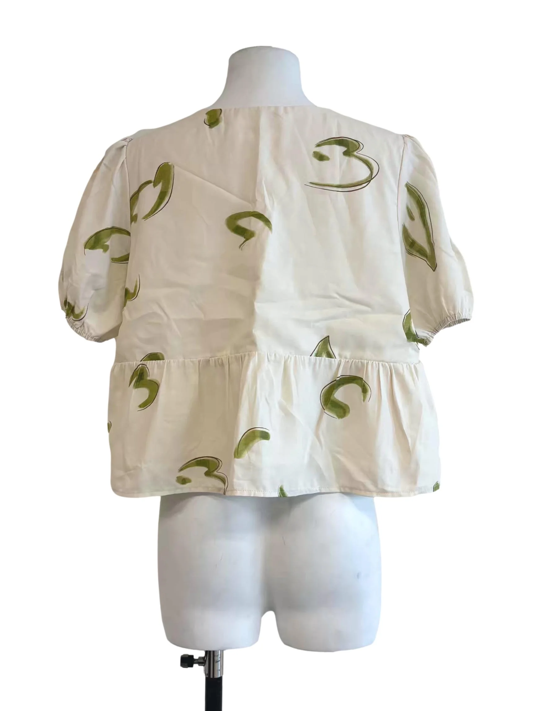 Ivory White Patterned V Neck Blouse - Image 2