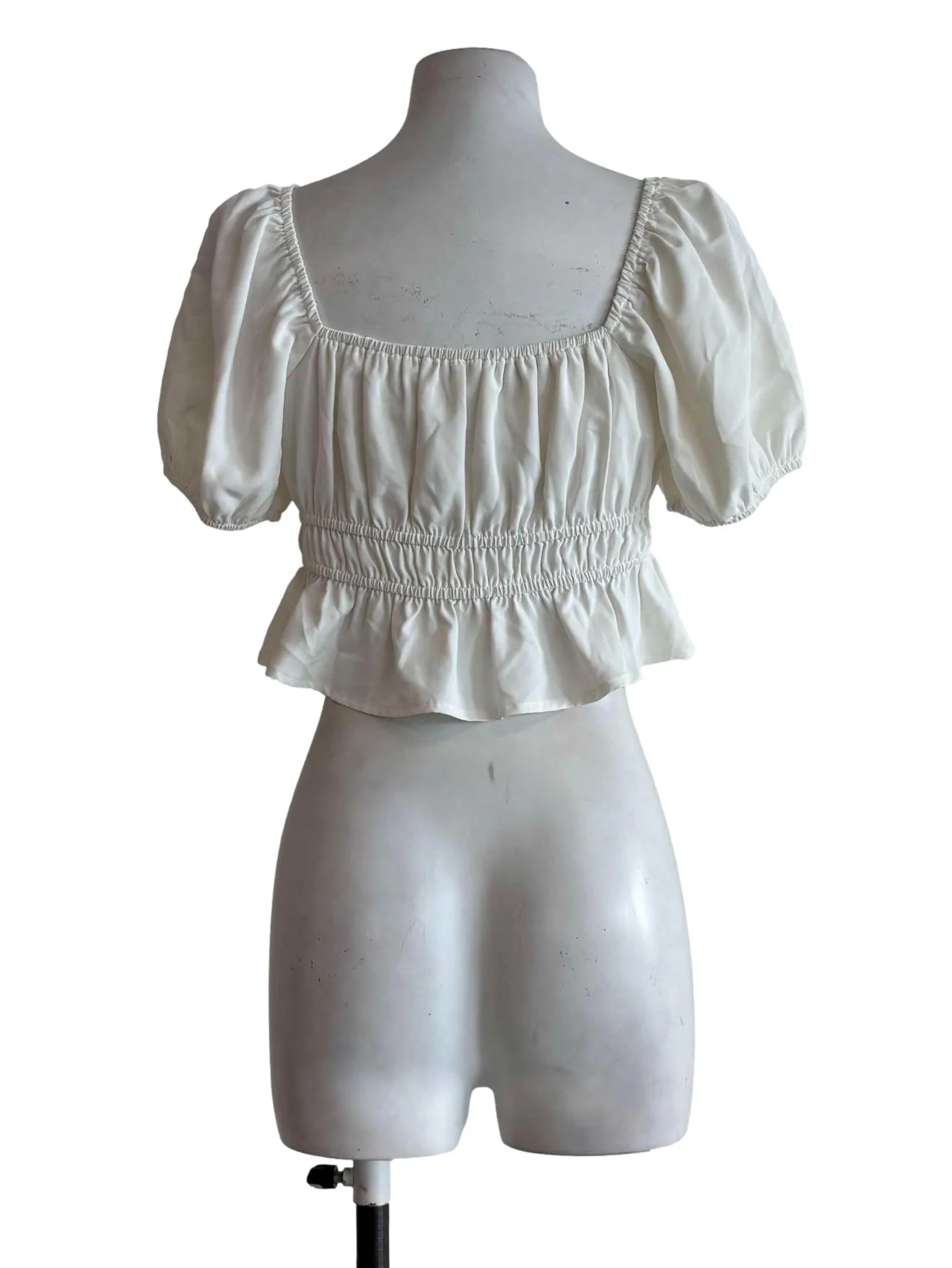 Ivory White Shortsleeve Smocked Crop Top - Image 2