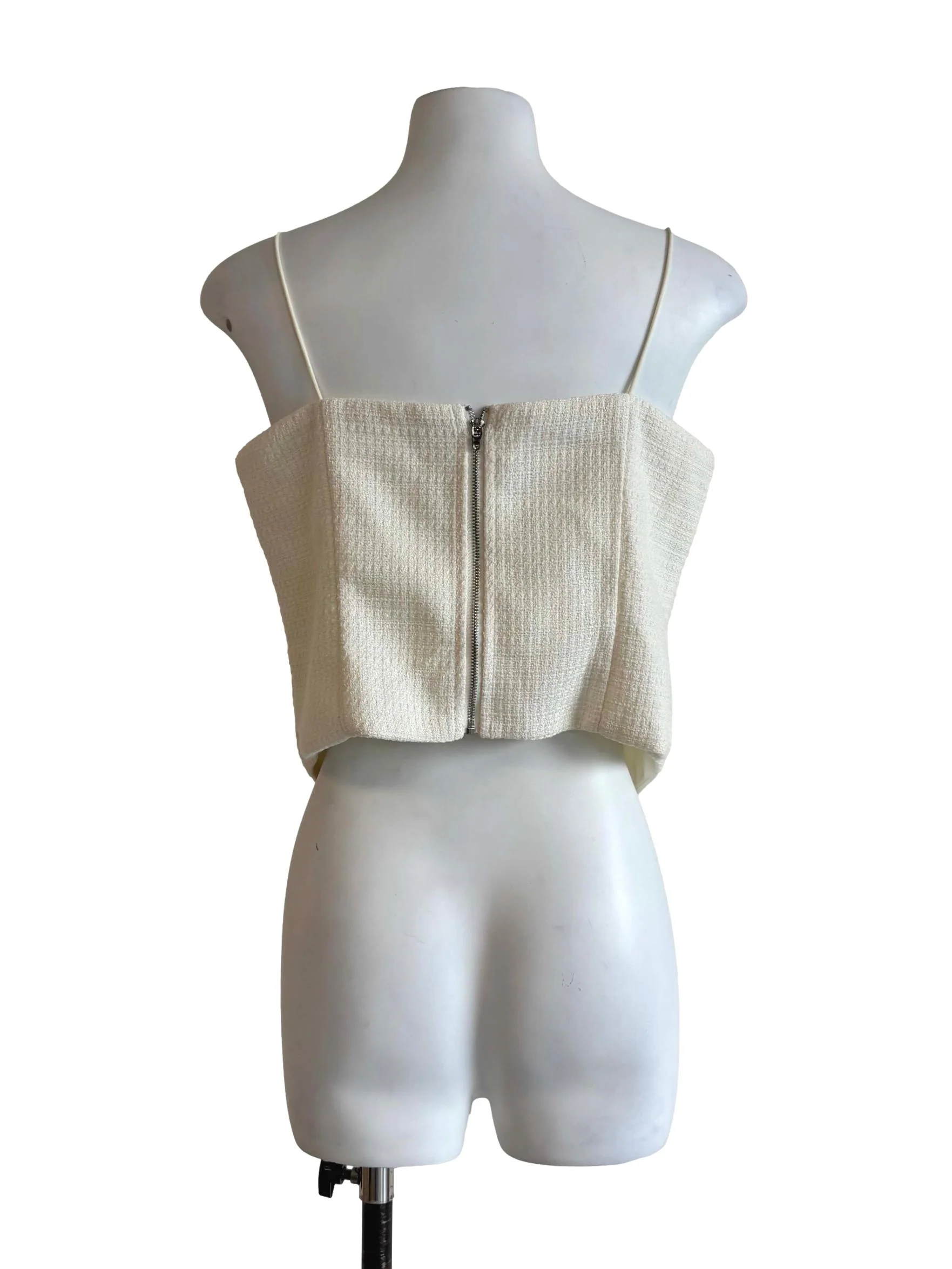 Ivory White Spaghetti Strap Tweed Top - Image 2