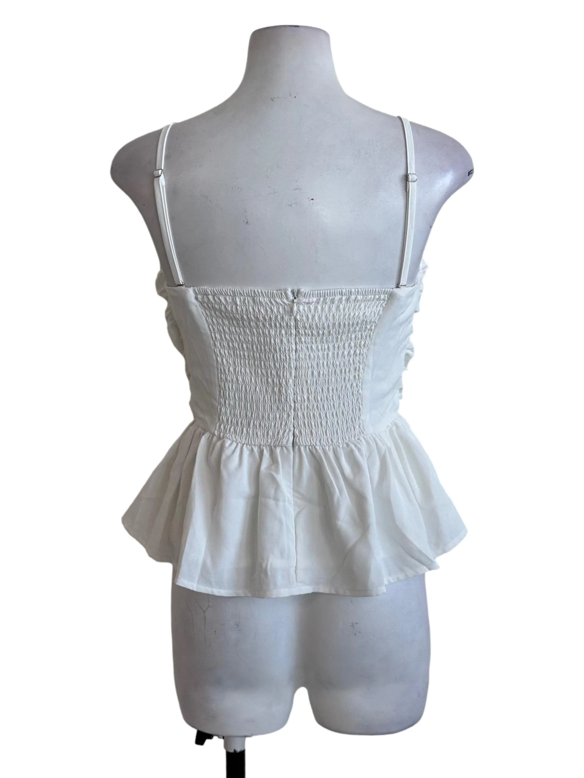 Ivory White Square Neck Drape Peplum Top - Image 2