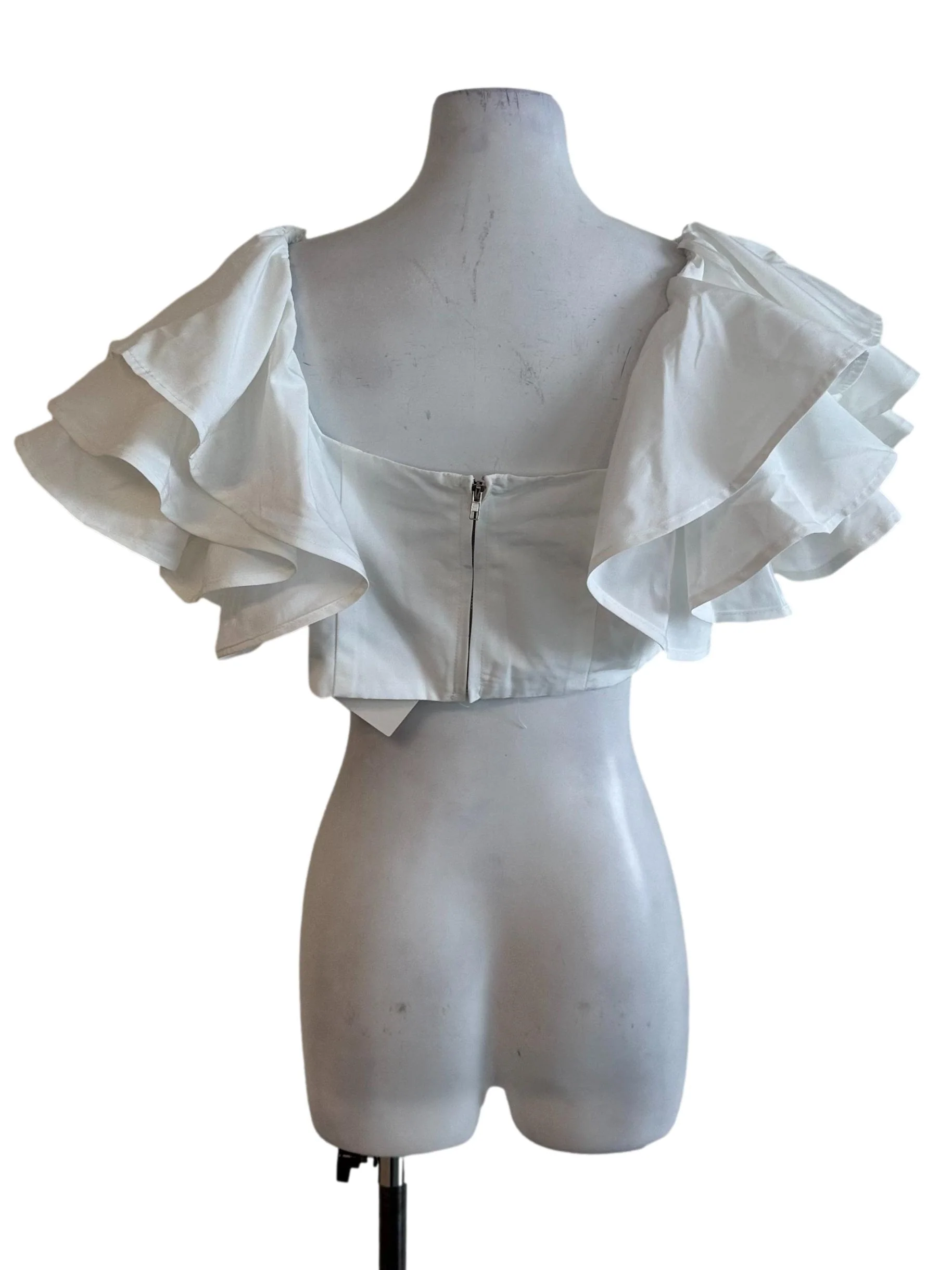 Ivory White Square Neck Layered Ruffle Sleeve Top - Image 2