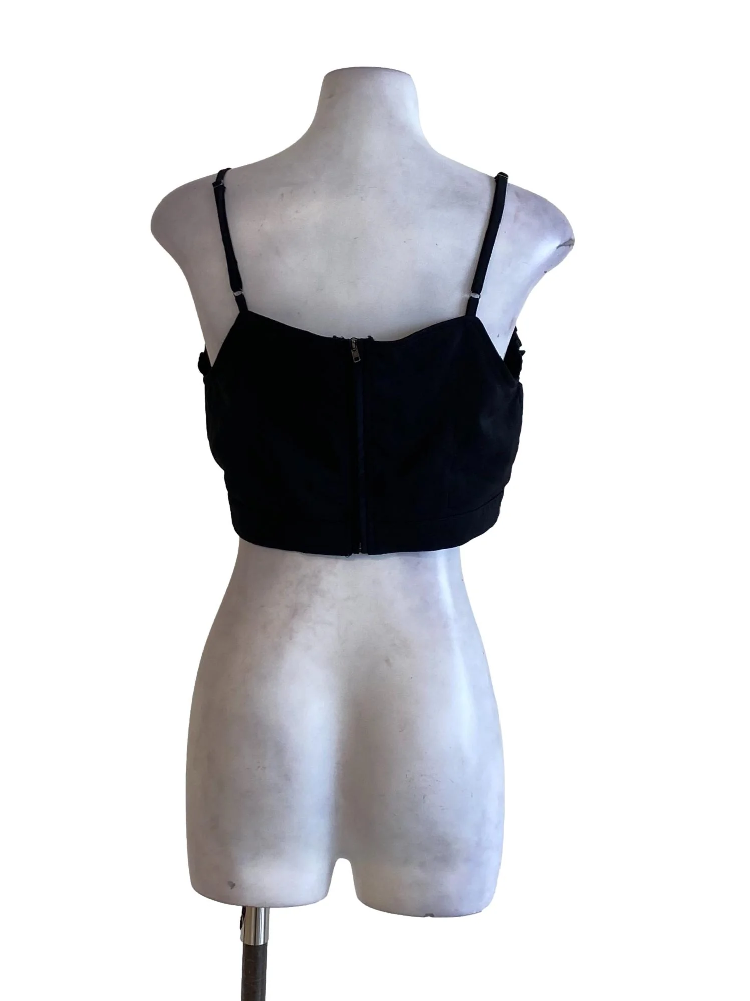 Jade Black Ruffle Neck Spaghetti Strap Cropped Top - Image 2
