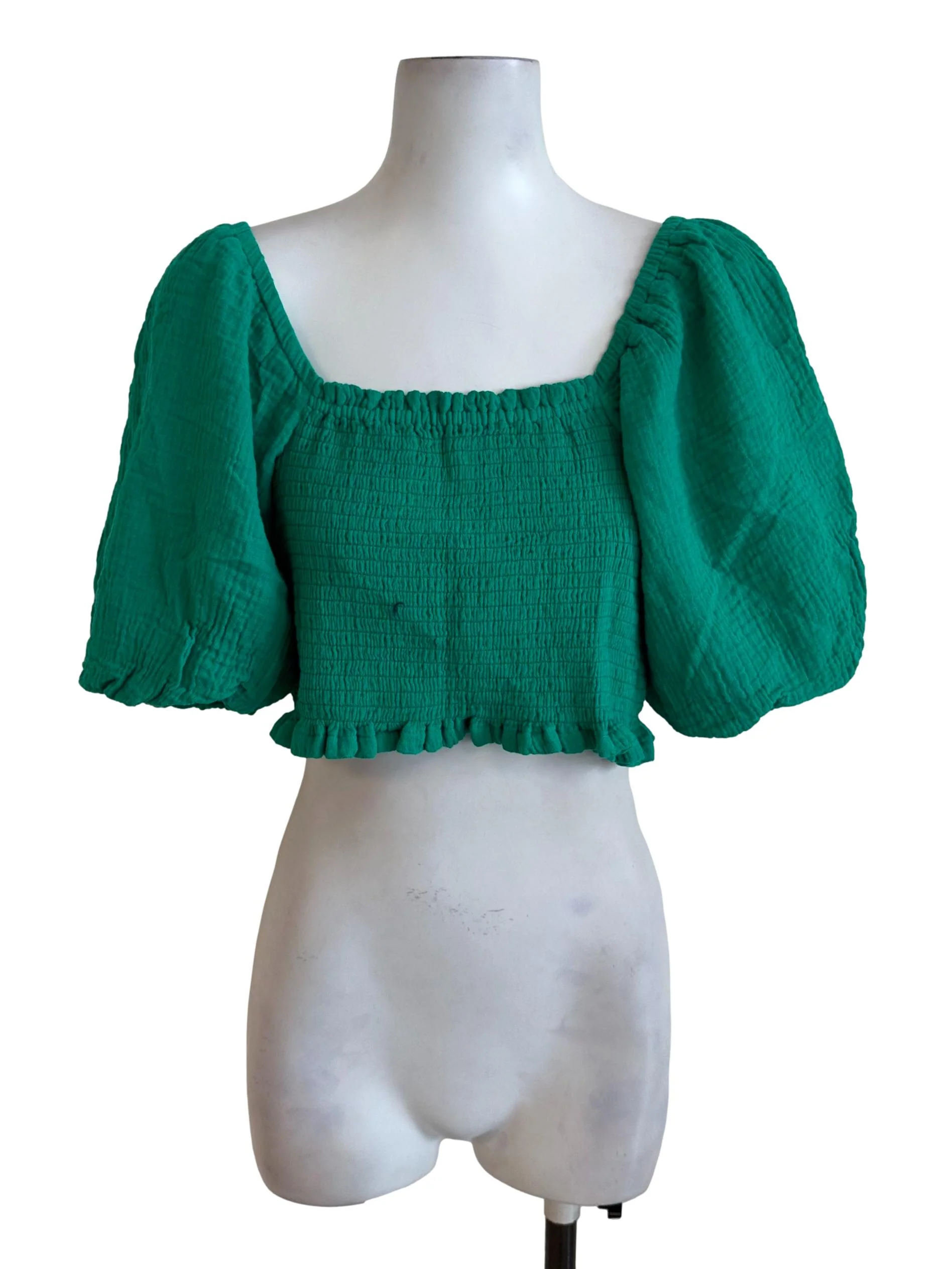 Jade Green Square Neck Textured Top