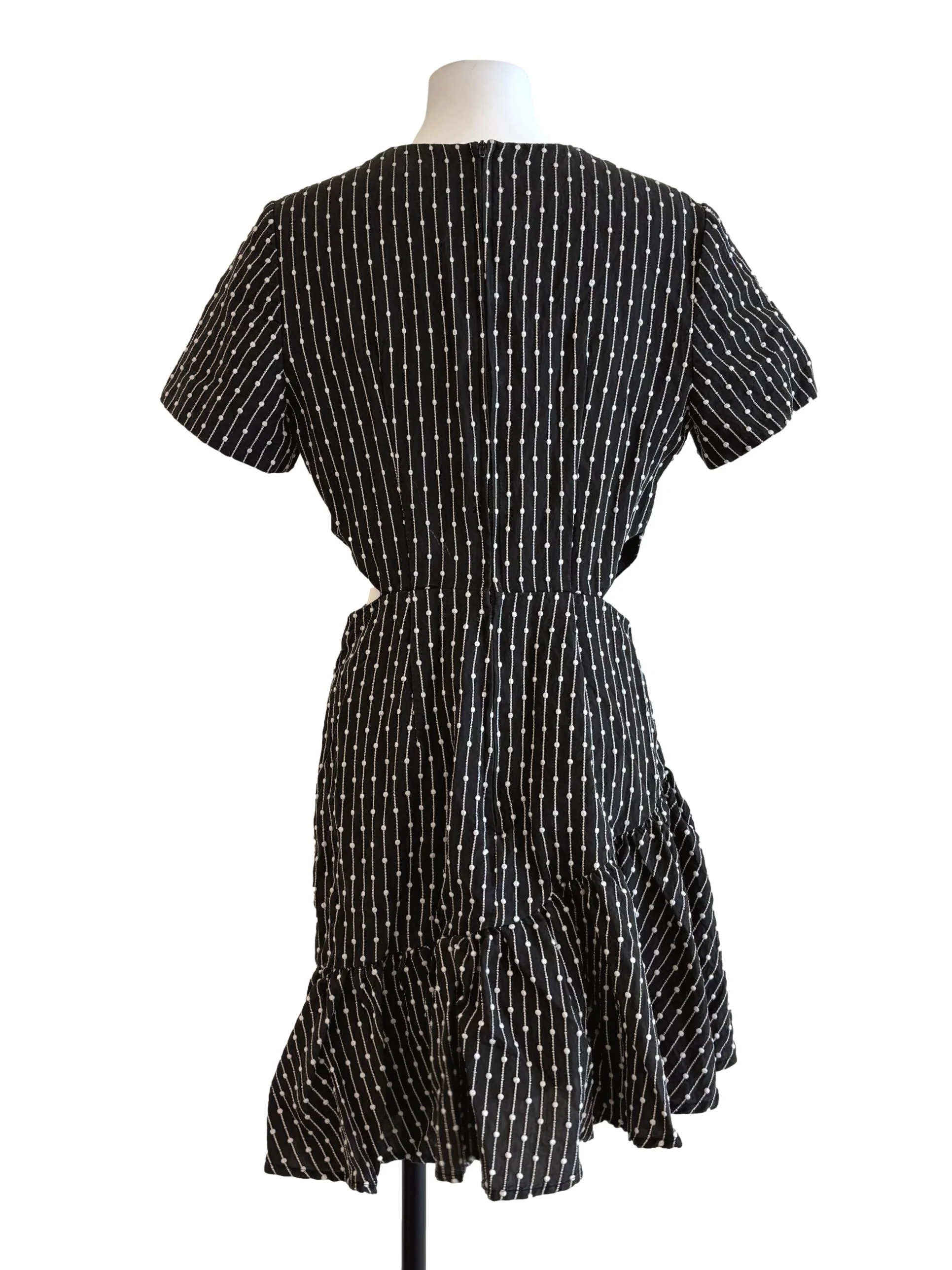 Jet Black And White Textured Short Sleeve Dress - Image 2