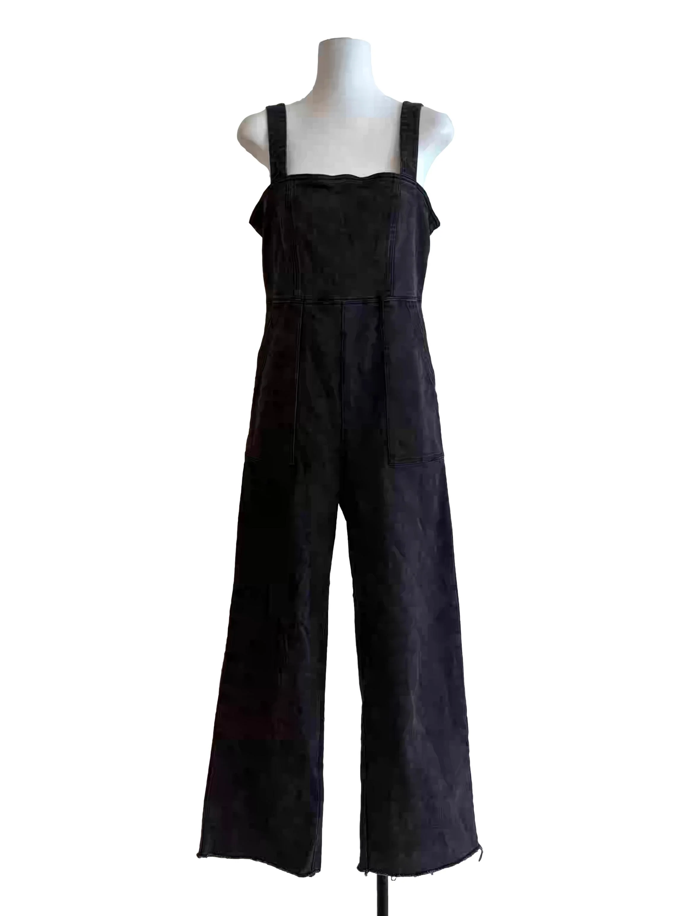Jet Black Apron Neck Denim Jumpsuit