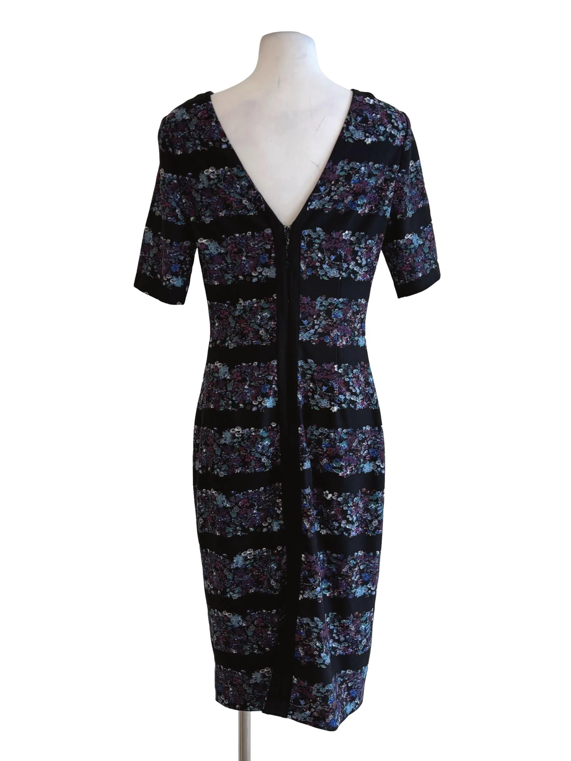Jet Black Blue Patterned Bodycon Dress - Image 2