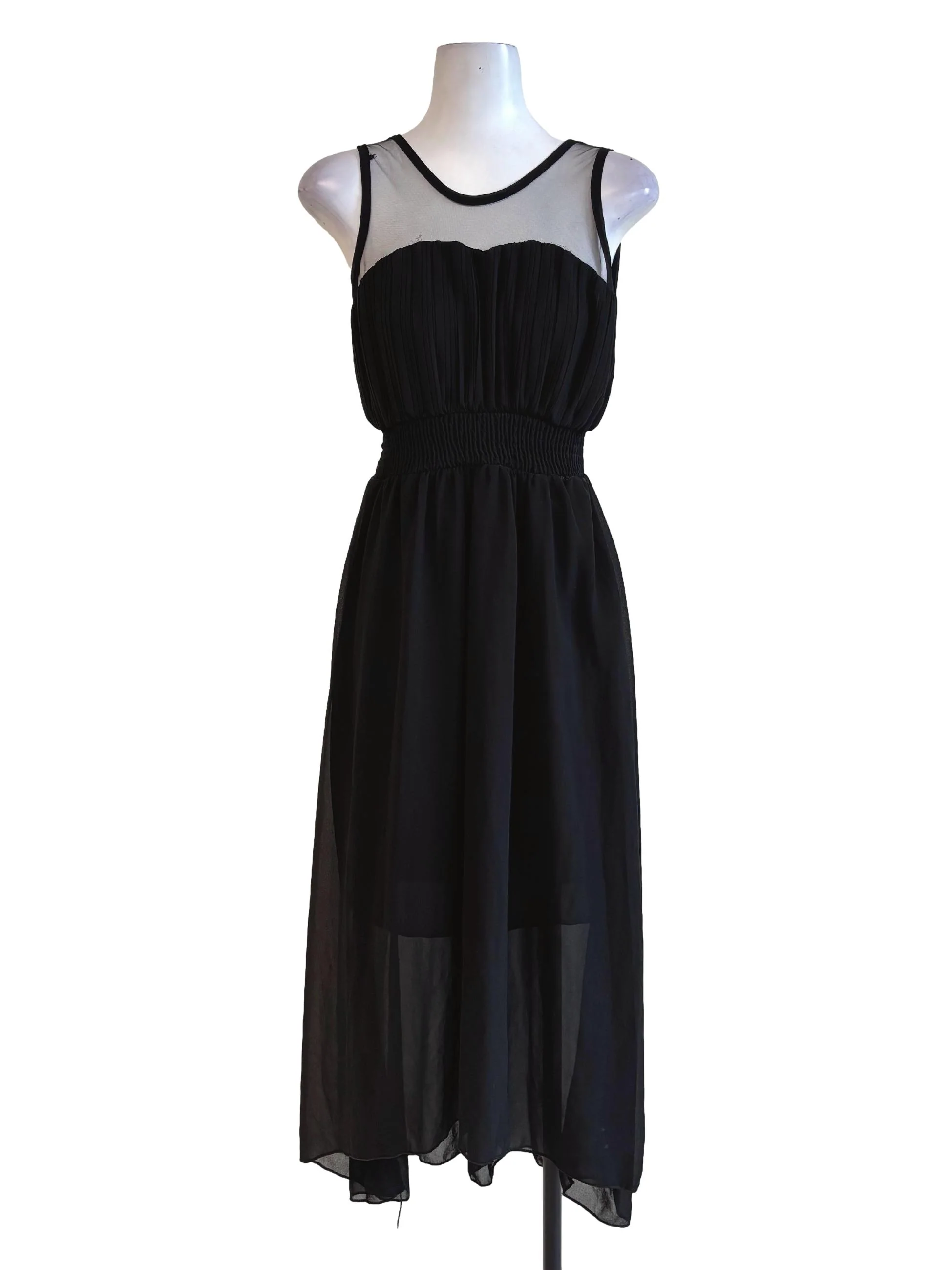 Jet Black Chiffon Flowy Sleeveless Dress