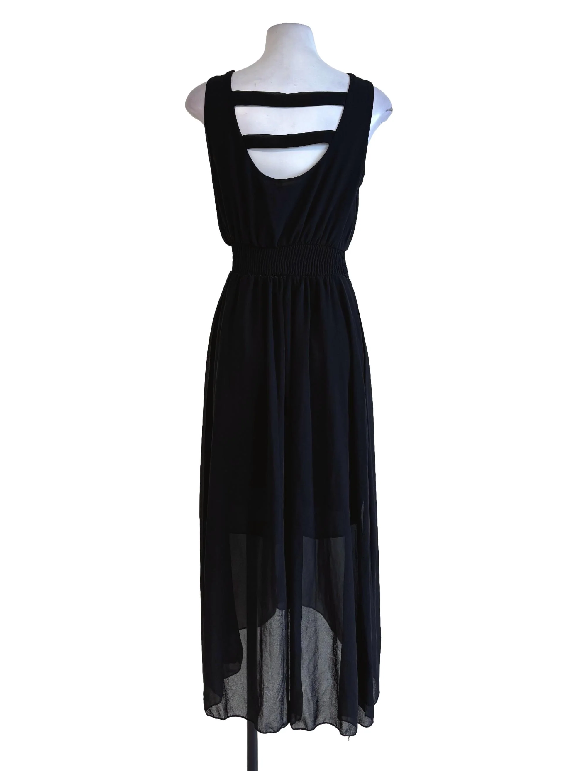 Jet Black Chiffon Flowy Sleeveless Dress - Image 2