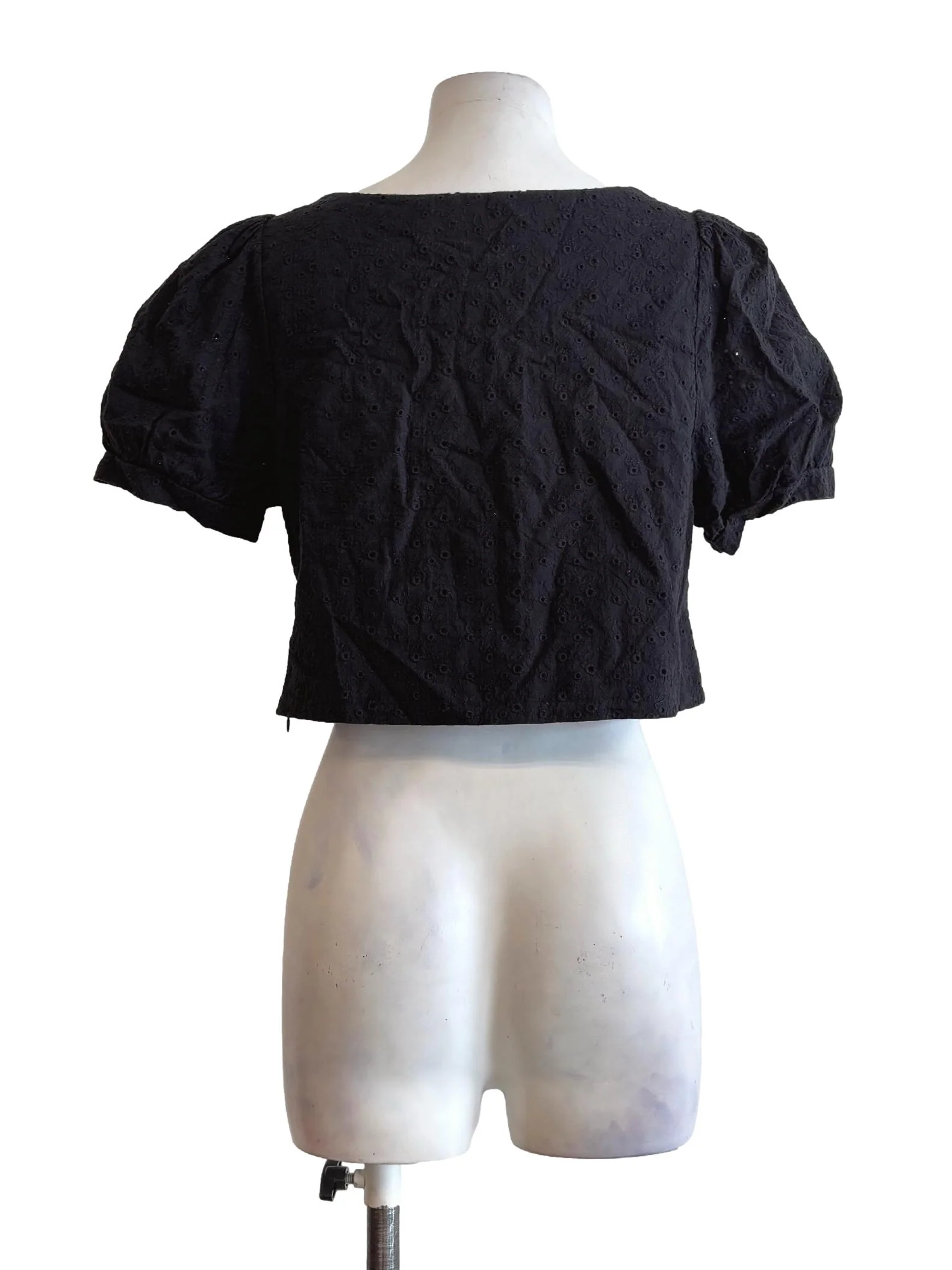 Jet Black Cotton Eyelet Blouse - Image 2