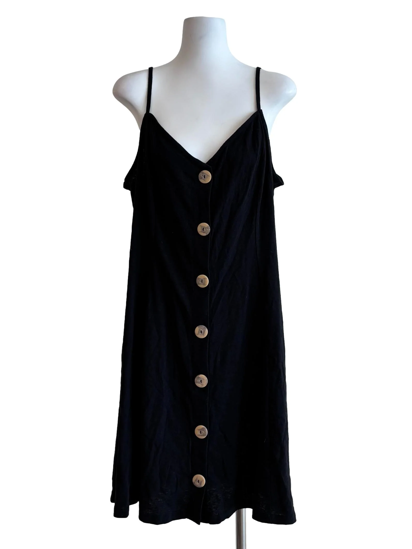 Jet Black Cotton Spaghetti Strap Dress