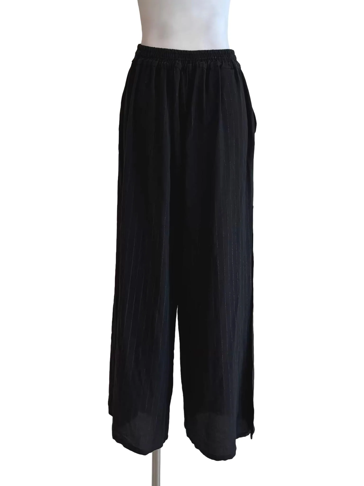Jet Black Faint Striped Slit Pants - Image 2
