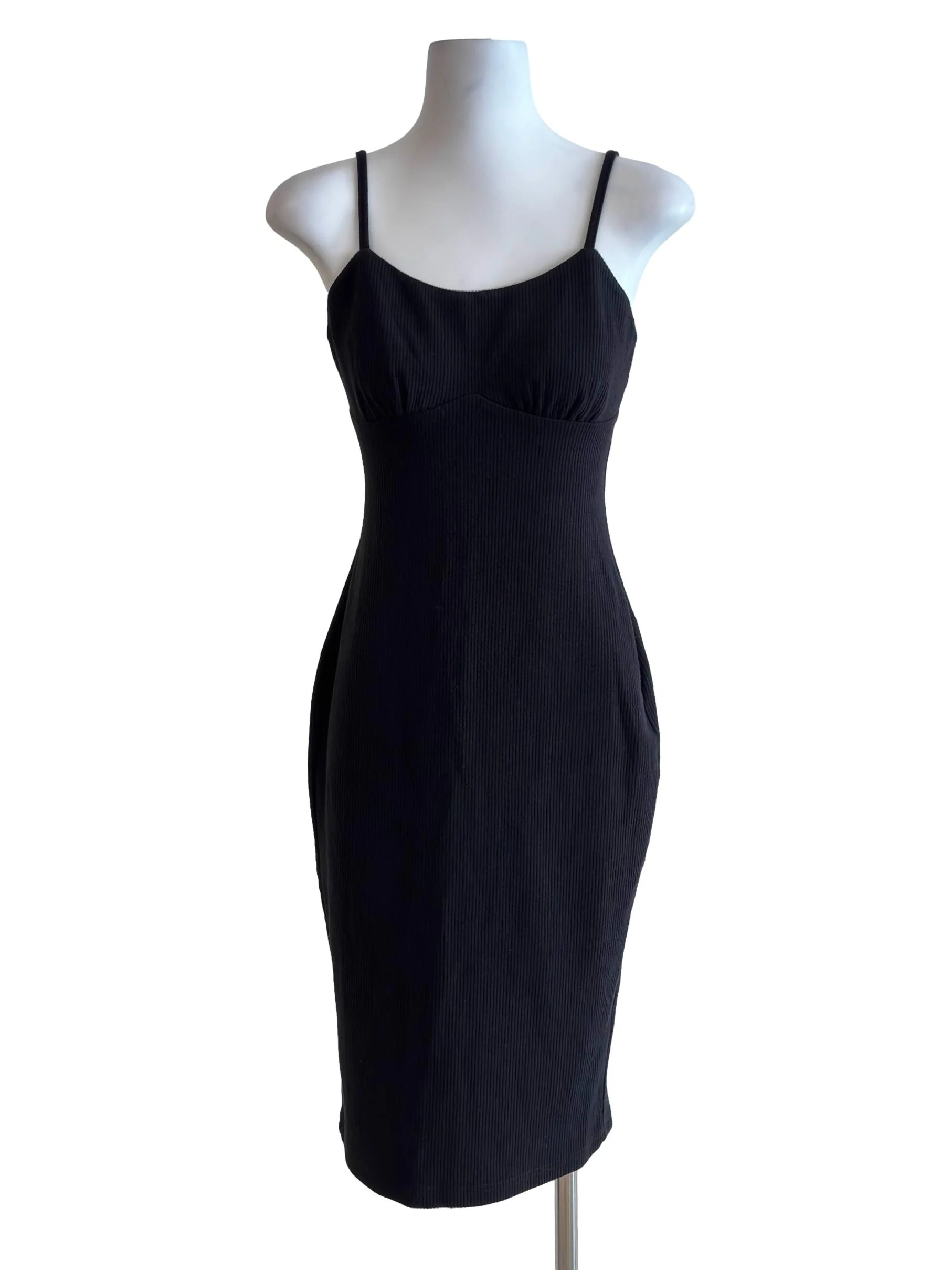 Jet Black Fitted Spaghetti Strap Dress