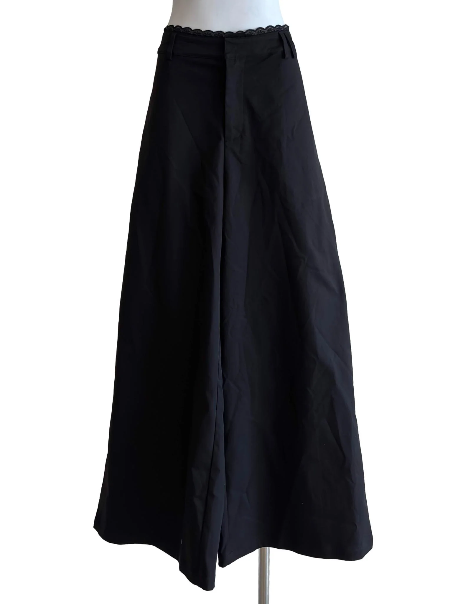 Jet Black Lace Detail Wide Pants