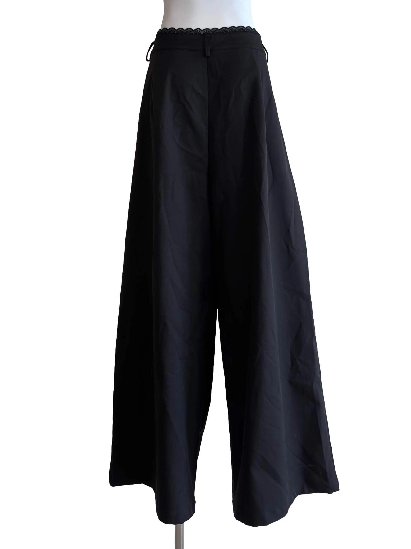 Jet Black Lace Detail Wide Pants - Image 2