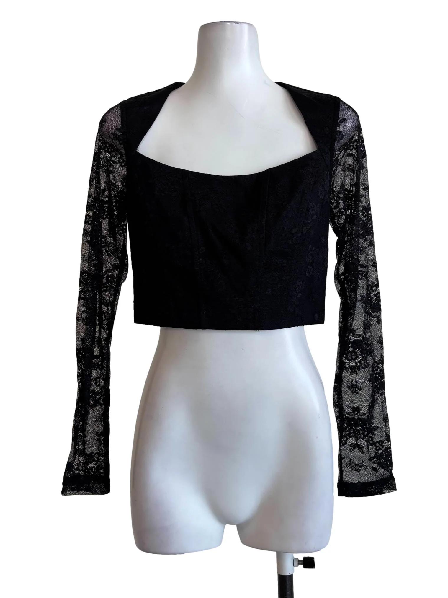 Jet Black Lace Sheer Sleeve Top