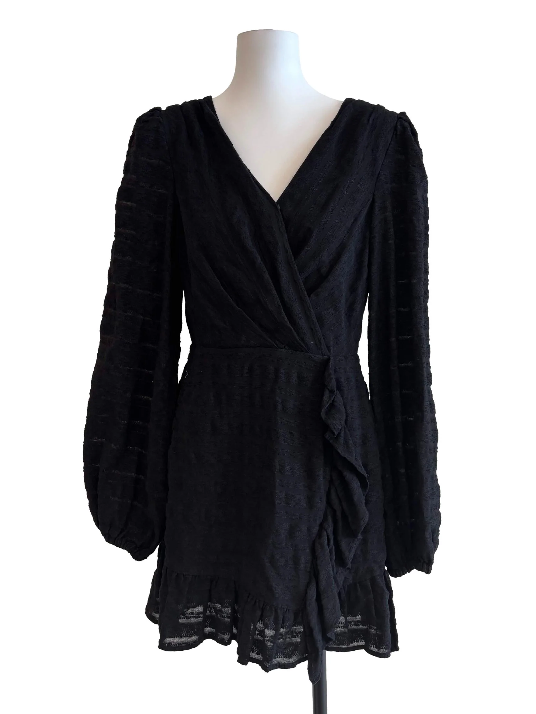 Jet Black Long Sleeve Ruffle Dress