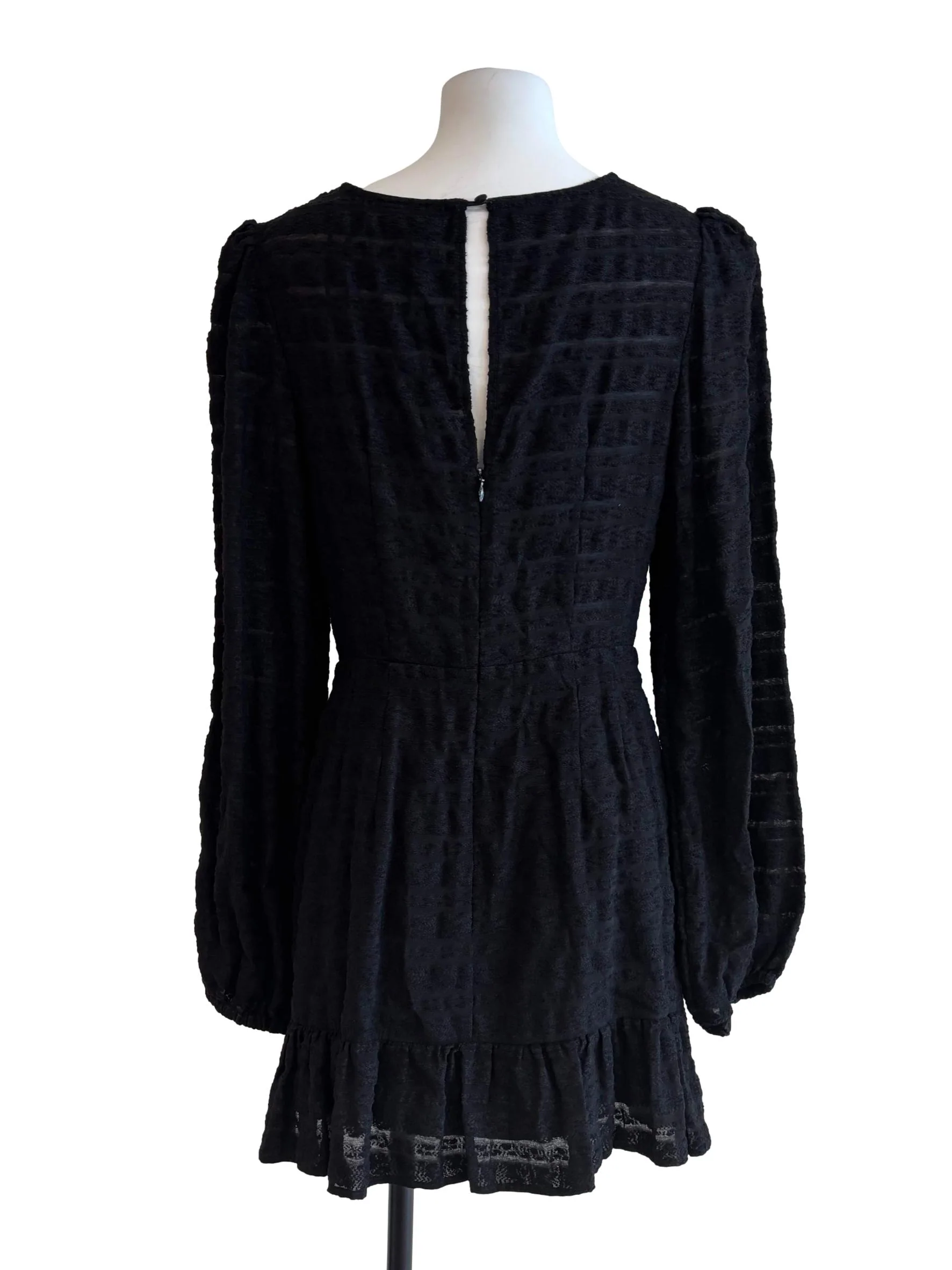 Jet Black Long Sleeve Ruffle Dress - Image 2