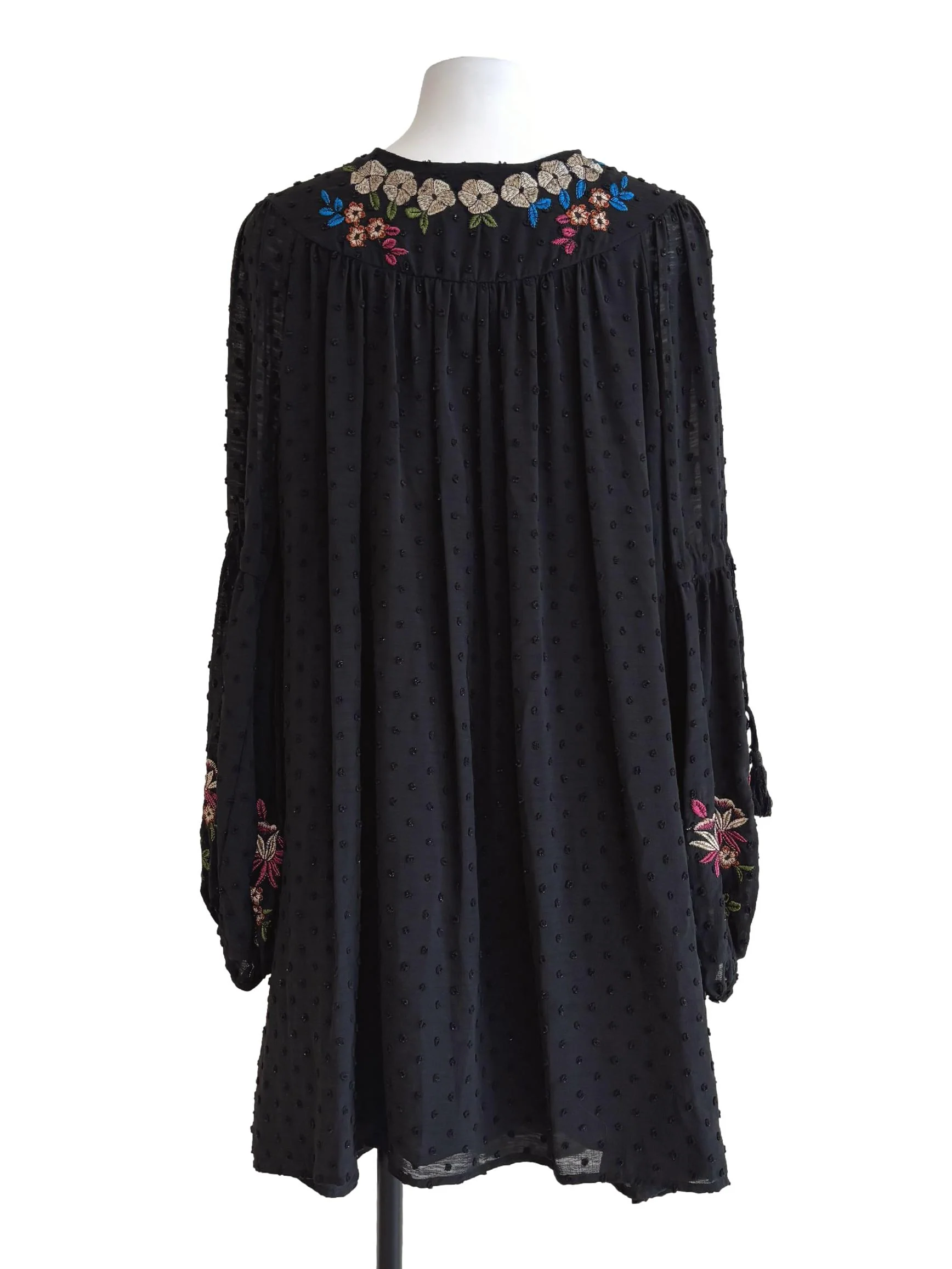 Jet Black Long Sleeve Textured Shift Dress - Image 2