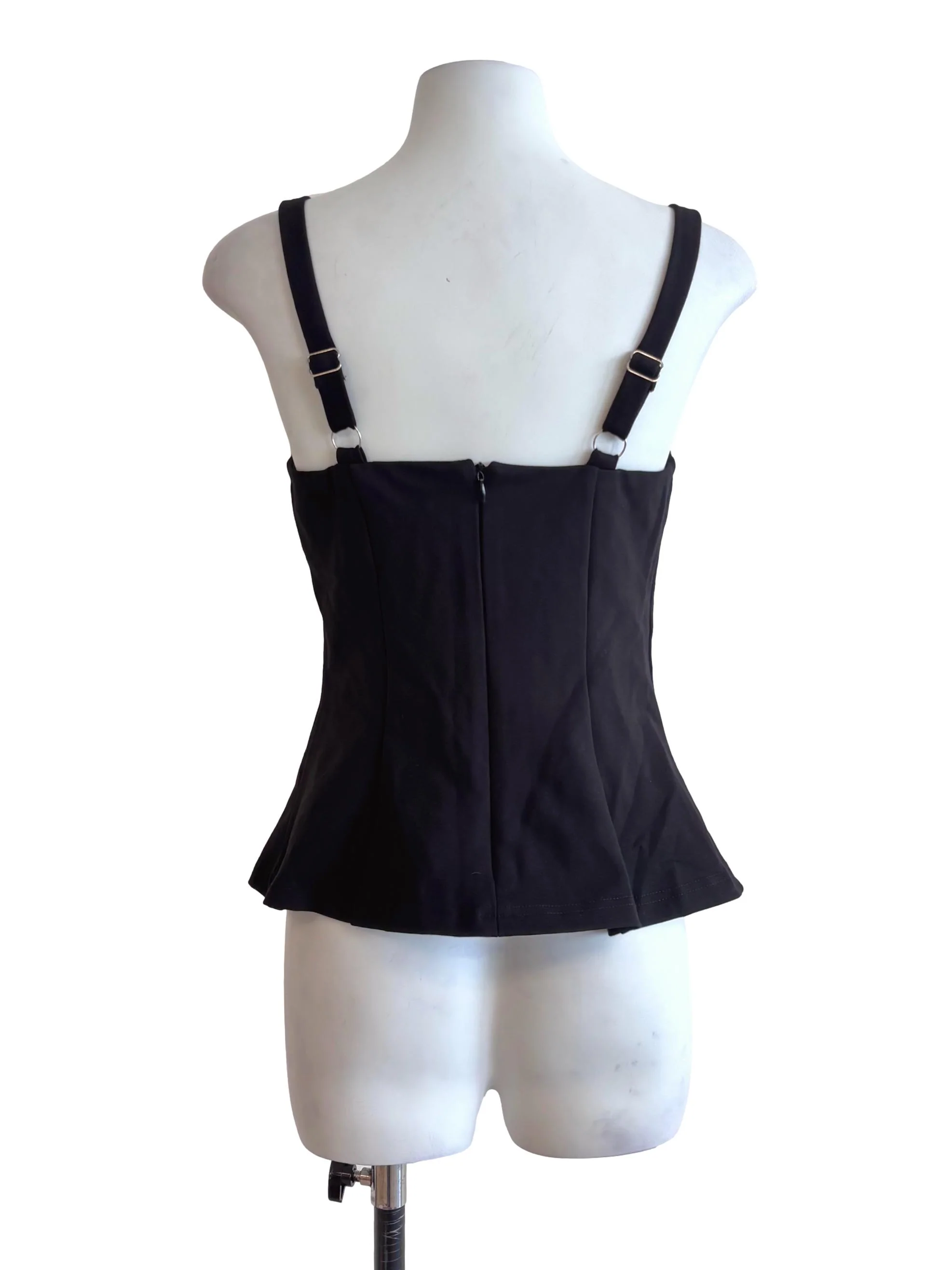 Jet Black Panelled Peplum Top - Image 2