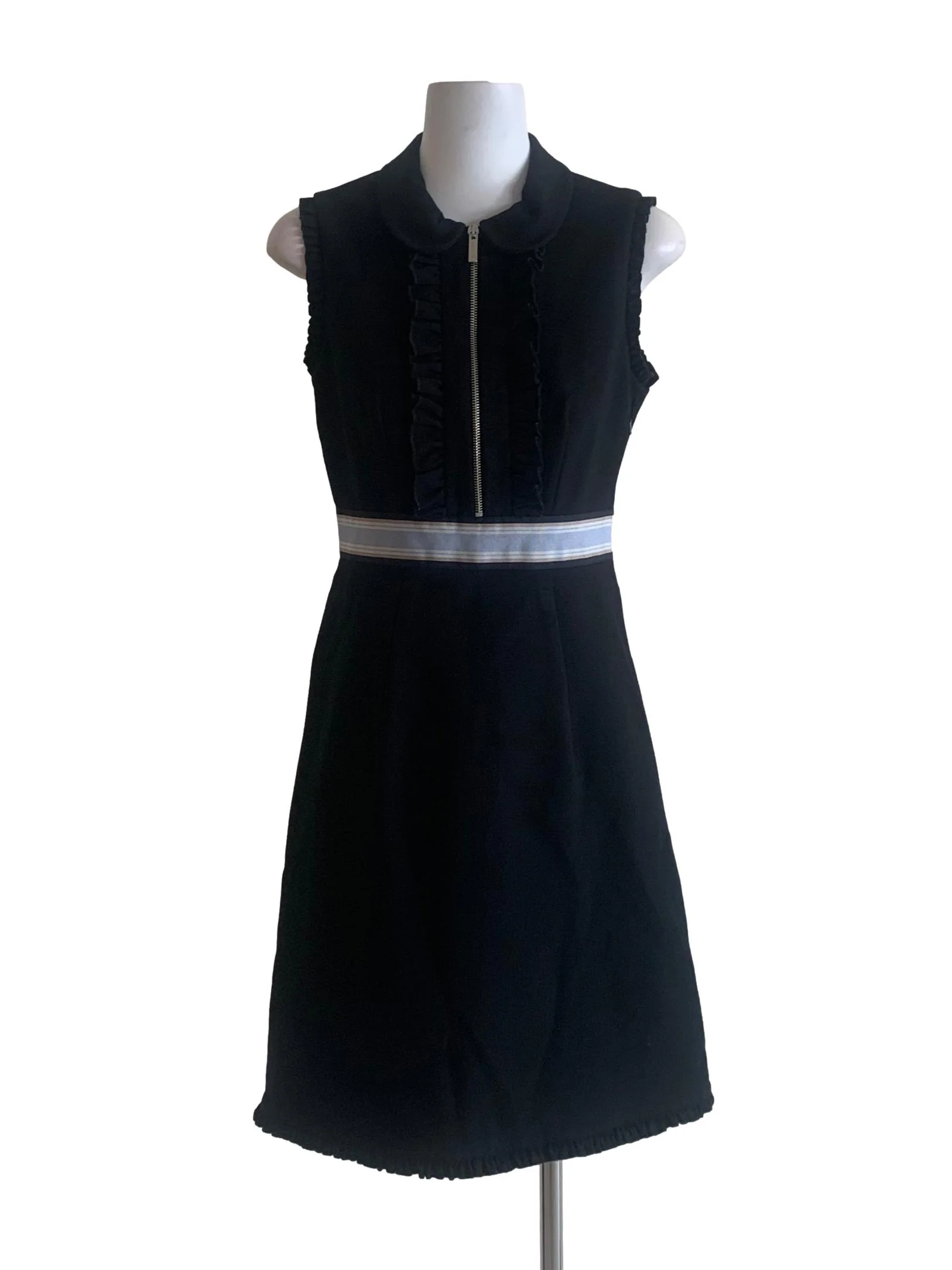 Jet Black Peterpan Collar Front Zip Dress