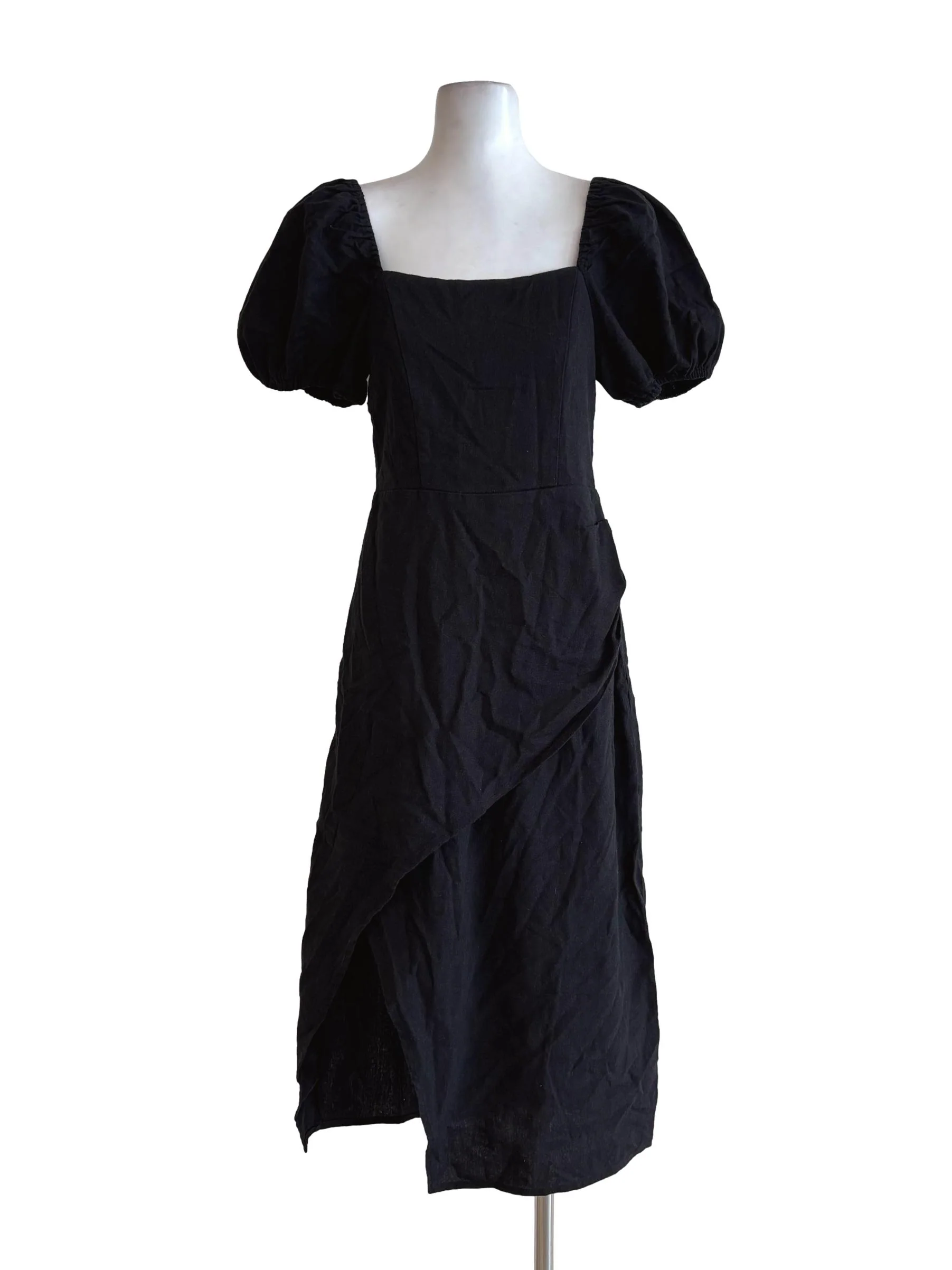 Jet Black Puffy Short Sleeve Dress TWL