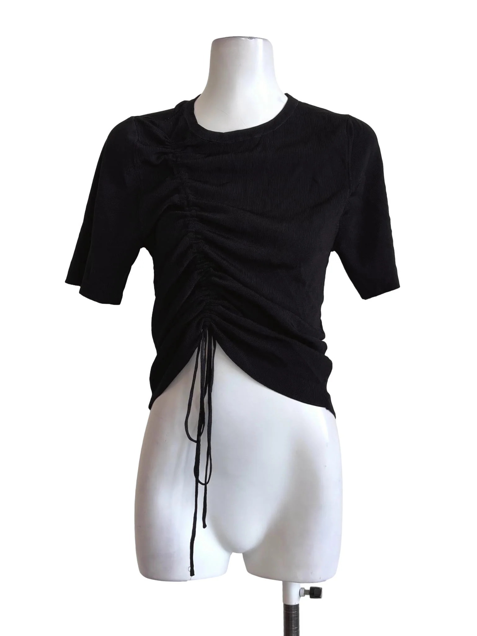 Jet Black Ruched Short Sleeve Fitted Top