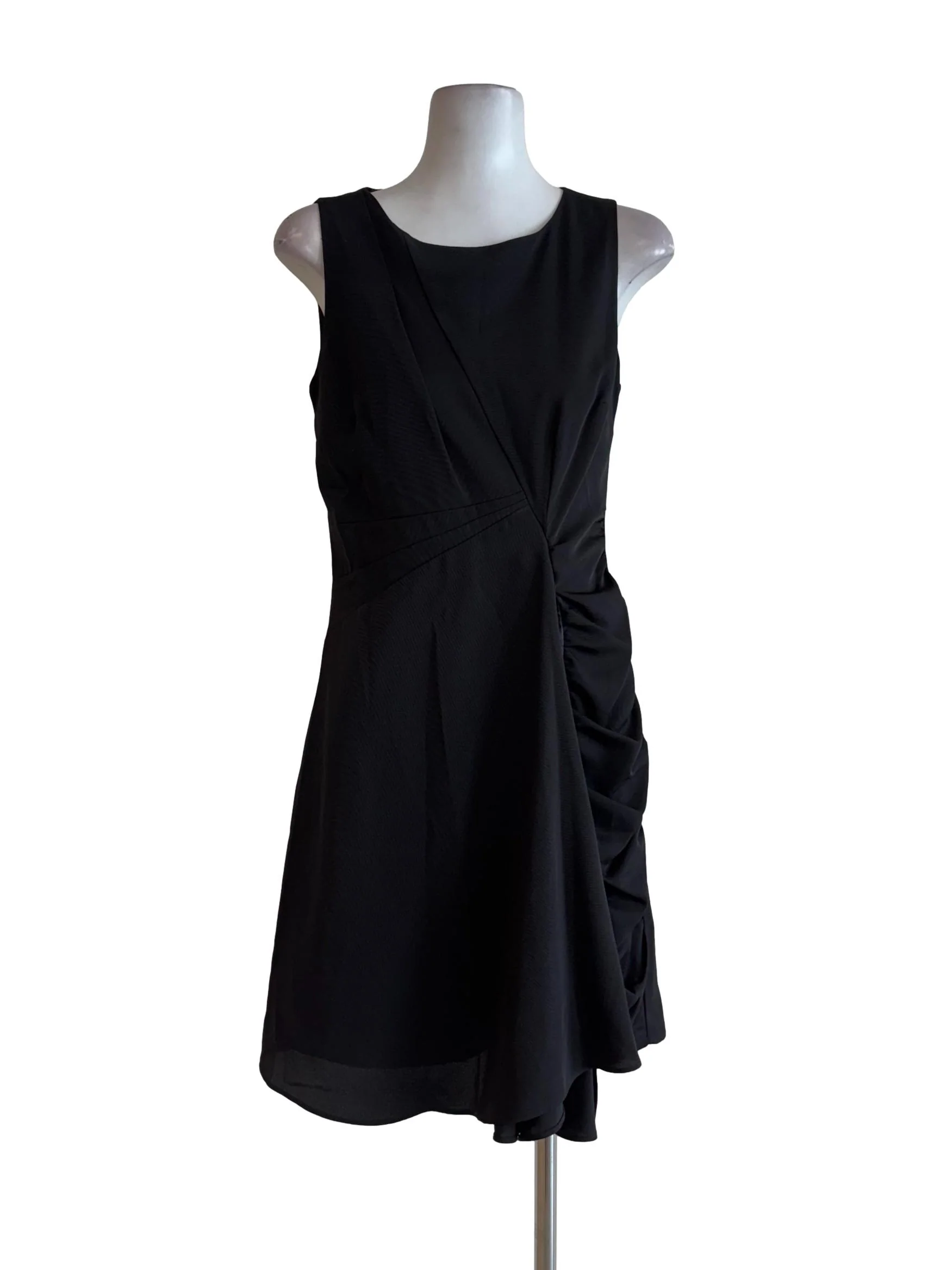 Jet Black Sleeveless Side Scrunch Dress