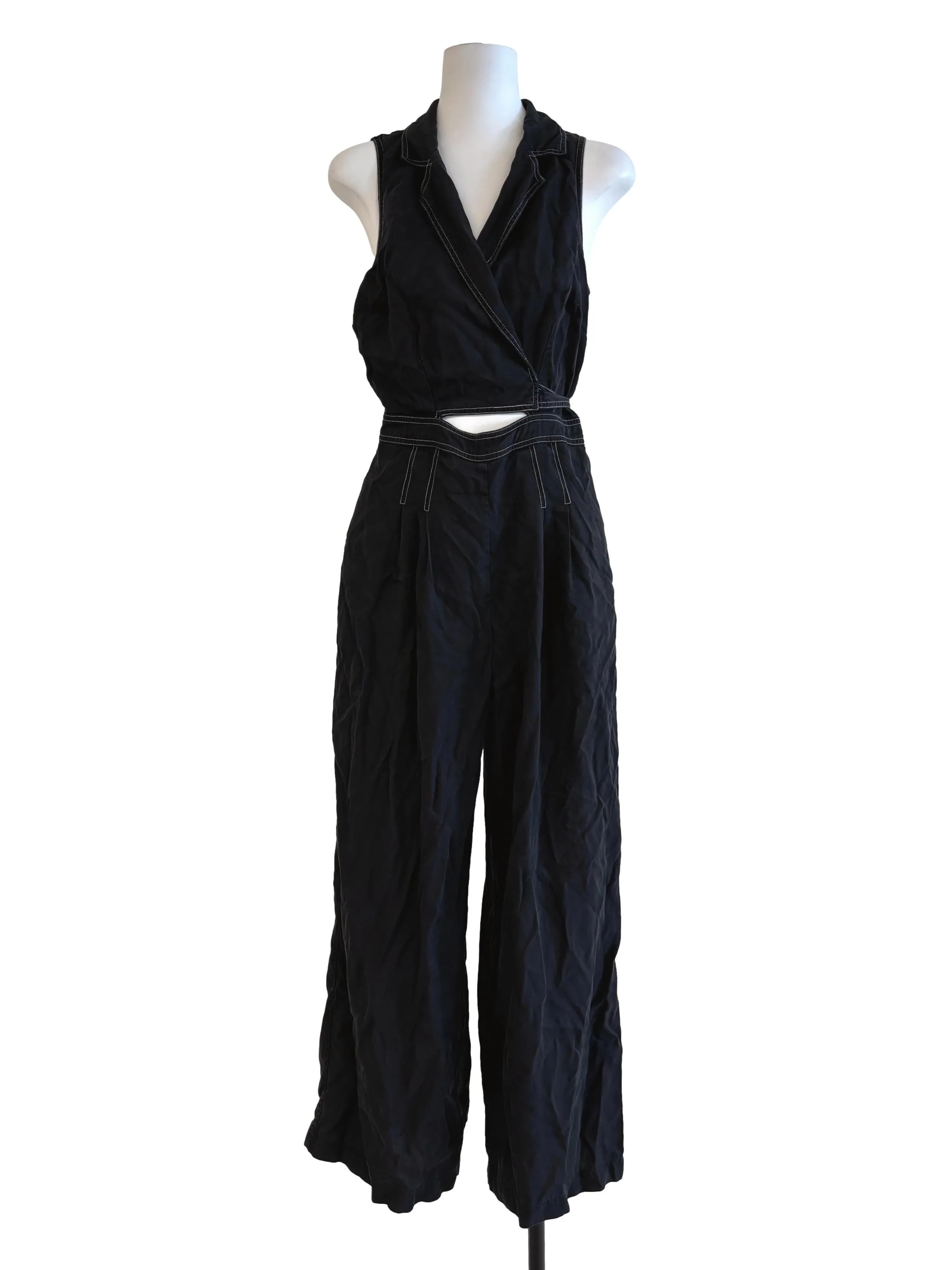 Jet Black Sleeveless Wrap Jumpsuit