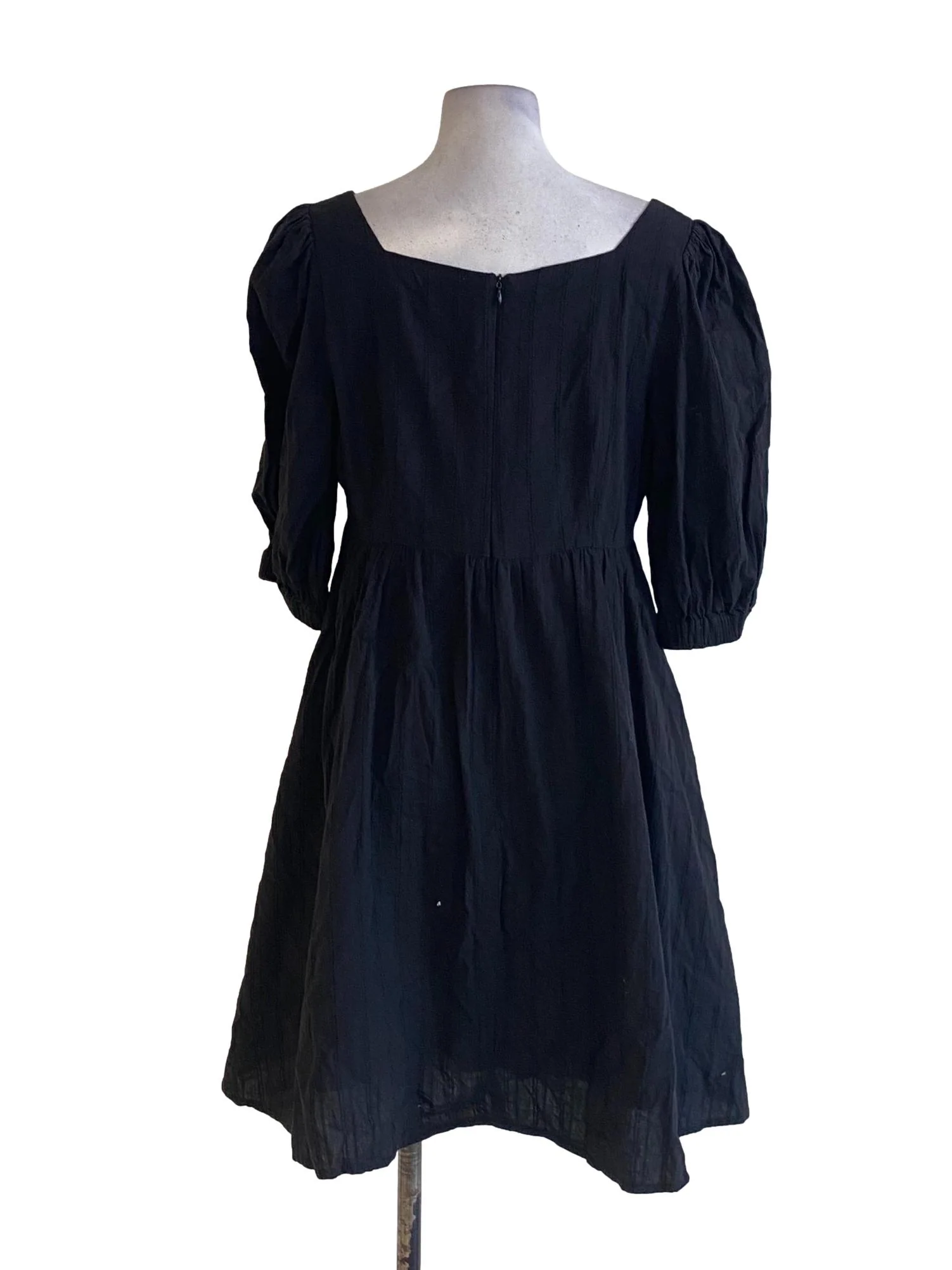 Jet Black Square Neck Peasant Empire A-Line Dress - Image 2